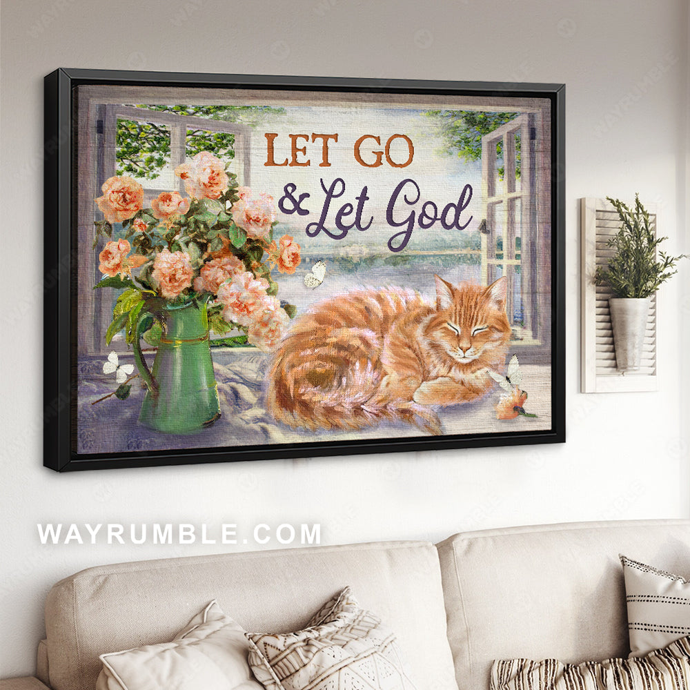 Cute cat drawing, Orange rose, Pretty butterfly, Let go and let God - Jesus Landscape Canvas Prints, Christian Wall Art