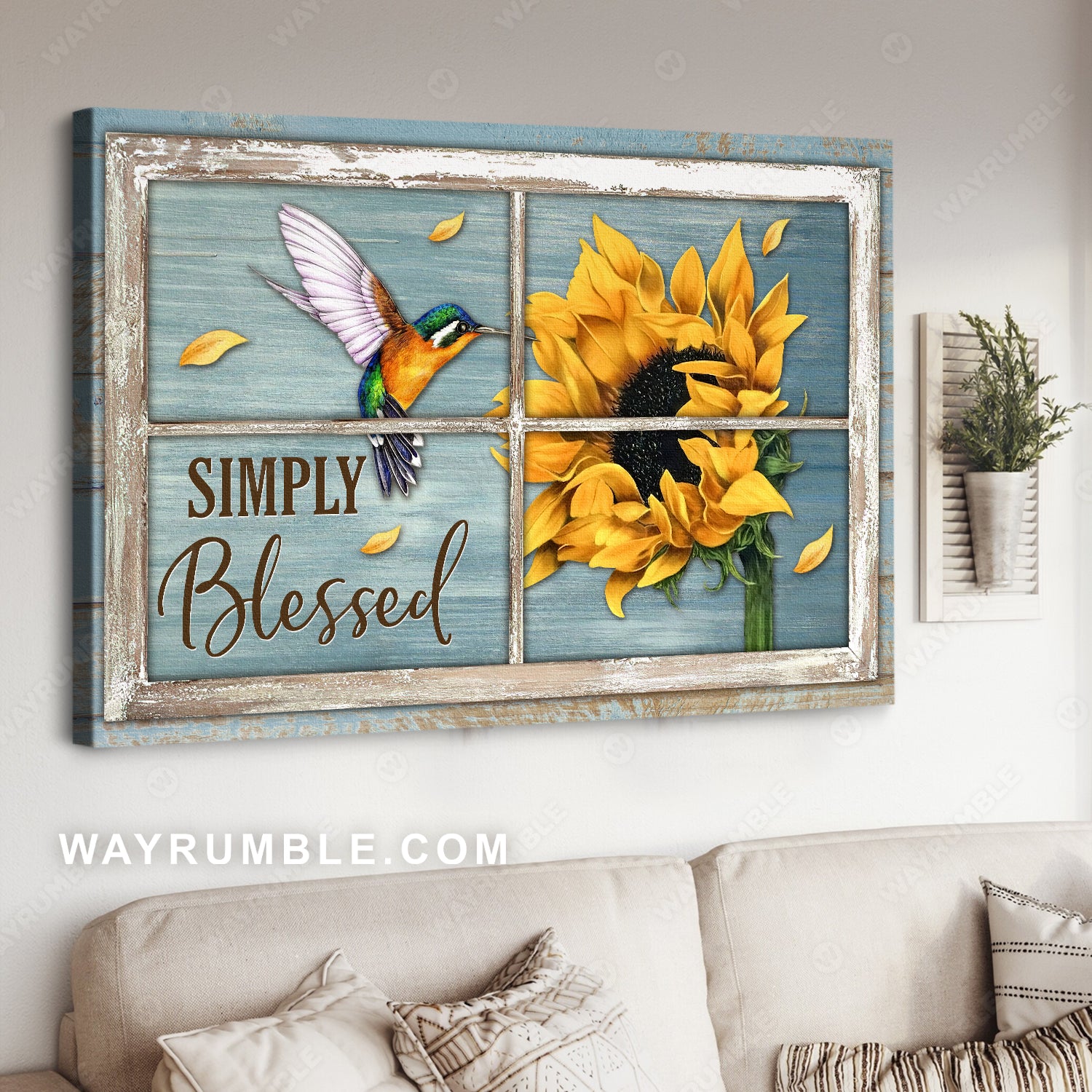 Beautiful sunflower, Stunning hummingbird, Simply blessed - Jesus Landscape Canvas Prints, Home Decor Wall Art