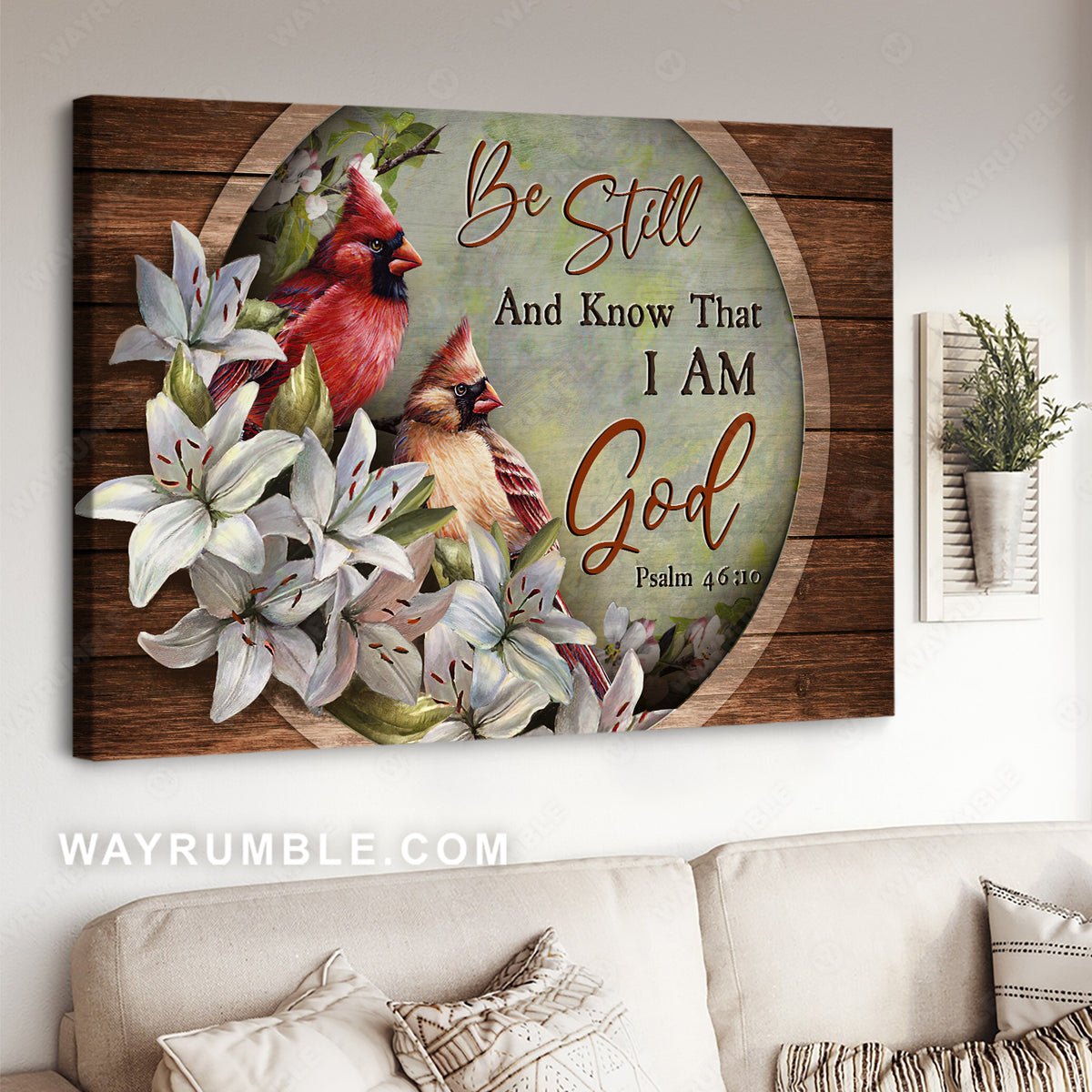 Pretty lily flower, Watercolor cardinal, Be still and know that I am God - Jesus Landscape Canvas Prints, Christian Wall Art