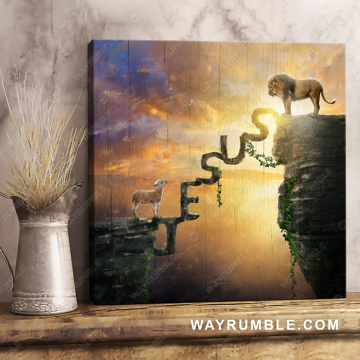 Lion of Judah, Lamb of God, Stairway to heaven - Jesus Square Canvas Prints, Christian Wall Art