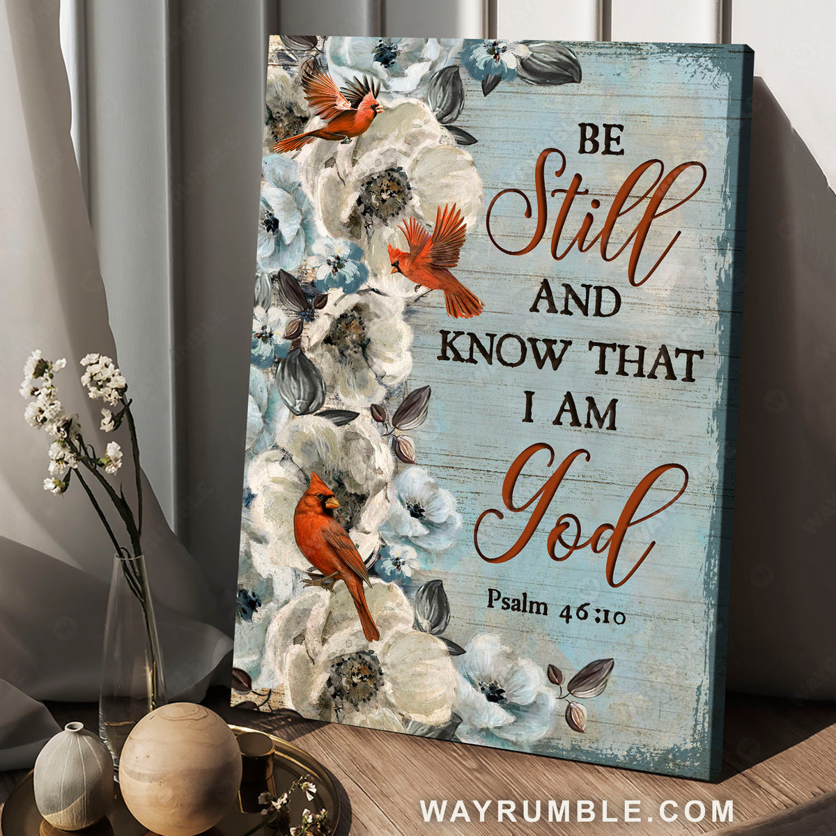 White jasmine, Pretty cardinal, Be still and know that I am God - Jesus Portrait Canvas Prints, Christian Wall Art