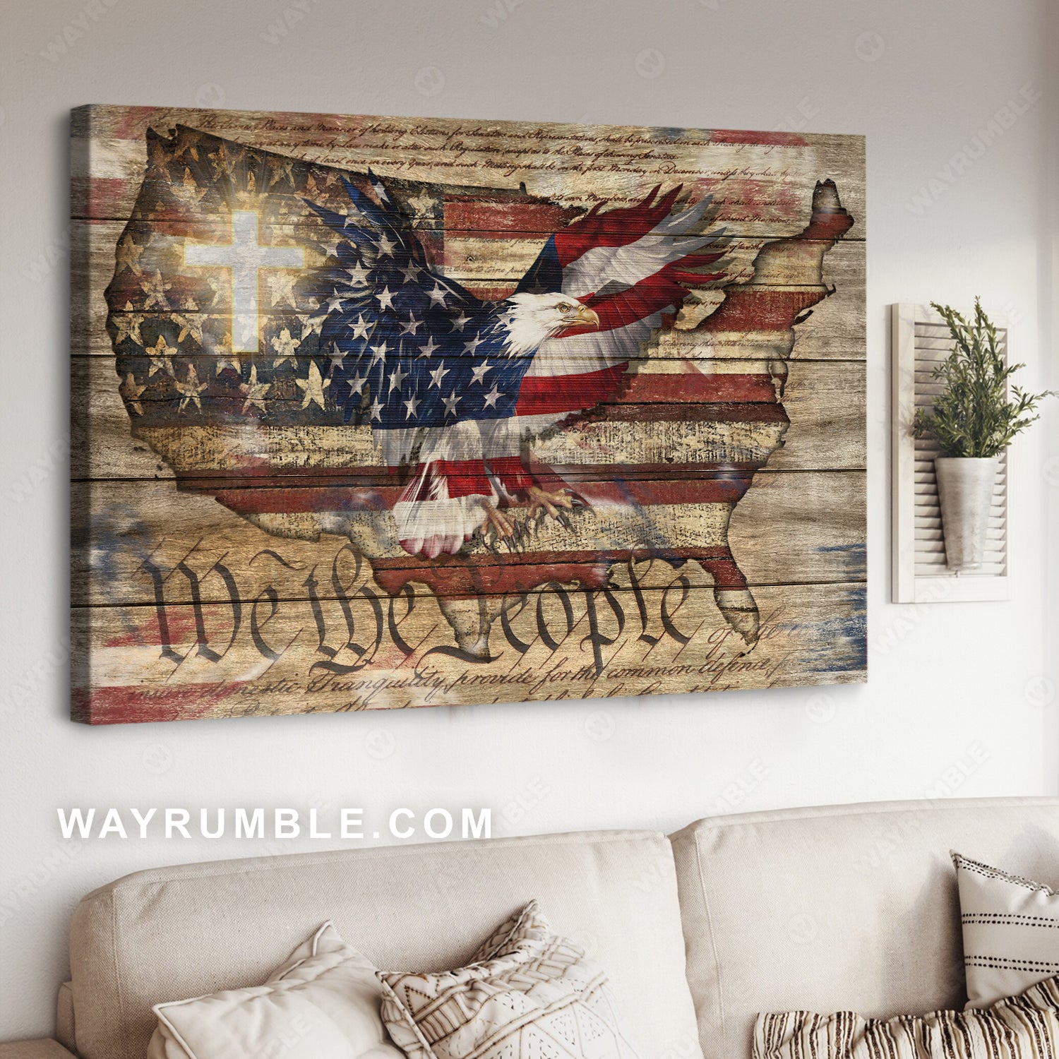 Beautiful eagle painting, White cross, Amazing US flag, We the people - Jesus Landscape Canvas Prints, Christian Wall Art