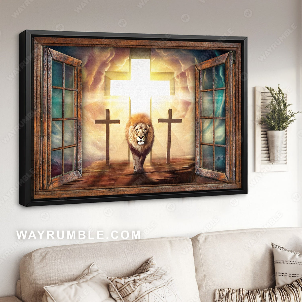 Infinite halo, Jesus painting, Lion of Judah, Cross symbol - Jesus Landscape Canvas Prints, Christian Wall Art