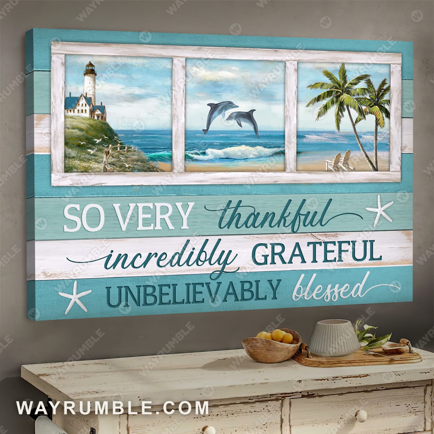 Dolphin drawing, Blue beach, So very thankful incredibly grateful - Jesus Landscape Canvas Prints, Wall Art