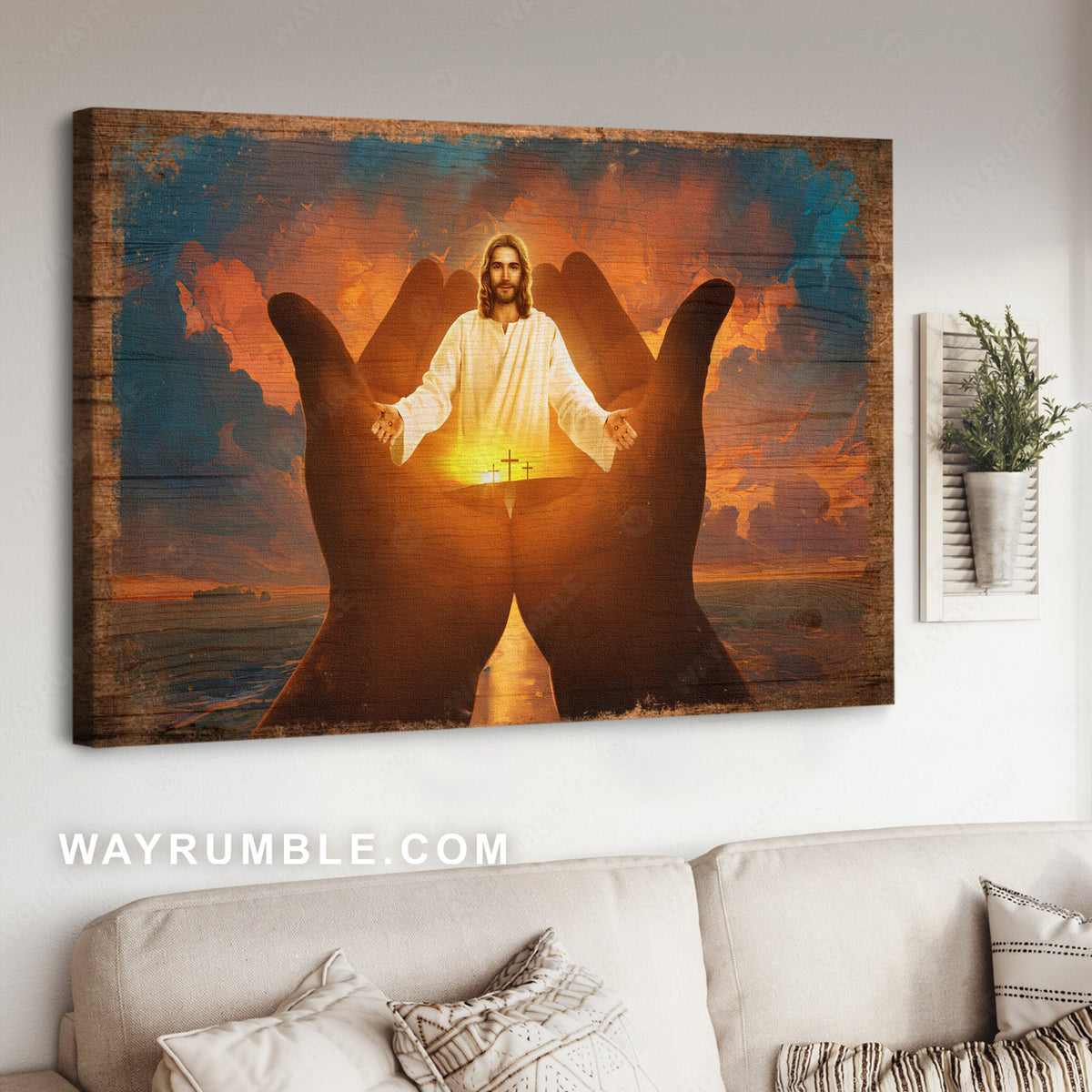 Hands of Jesus, Jesus healing, Today sunrise, Ocean blue - Jesus Landscape Canvas Prints, Christian Wall Art