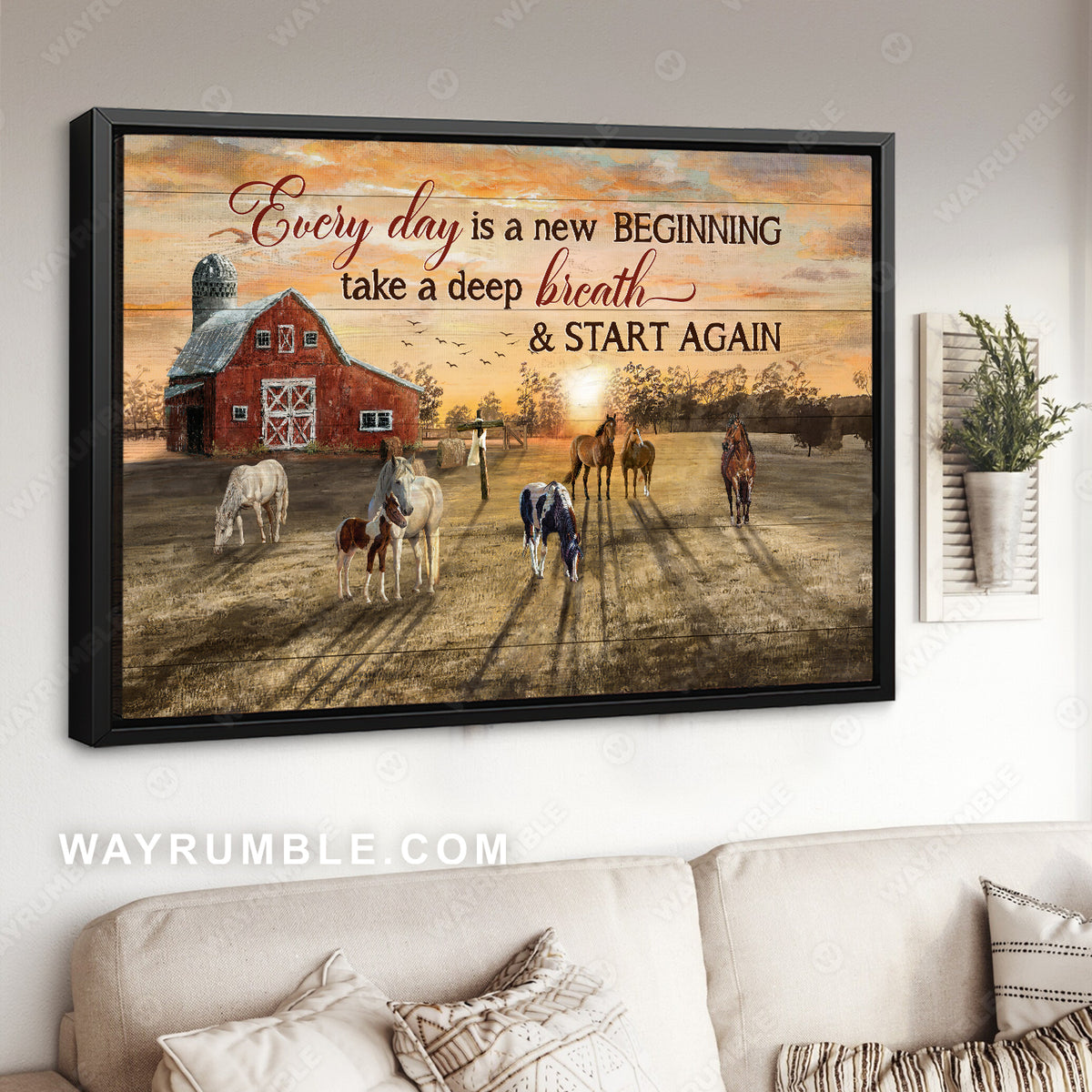 Sunny day, Horse farm, Meadow land, Every day is a new beginning - Jesus Landscape Canvas Prints, Christian Wall Art