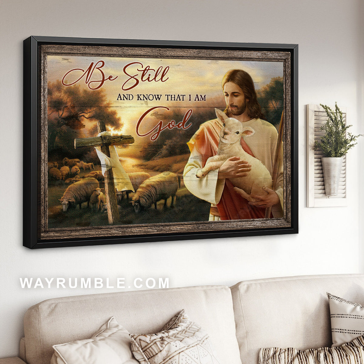 Lamb of God, Jesus artwork, Happy farm, Be still and know that I am God - Jesus Landscape Canvas Prints, Christian Wall Art