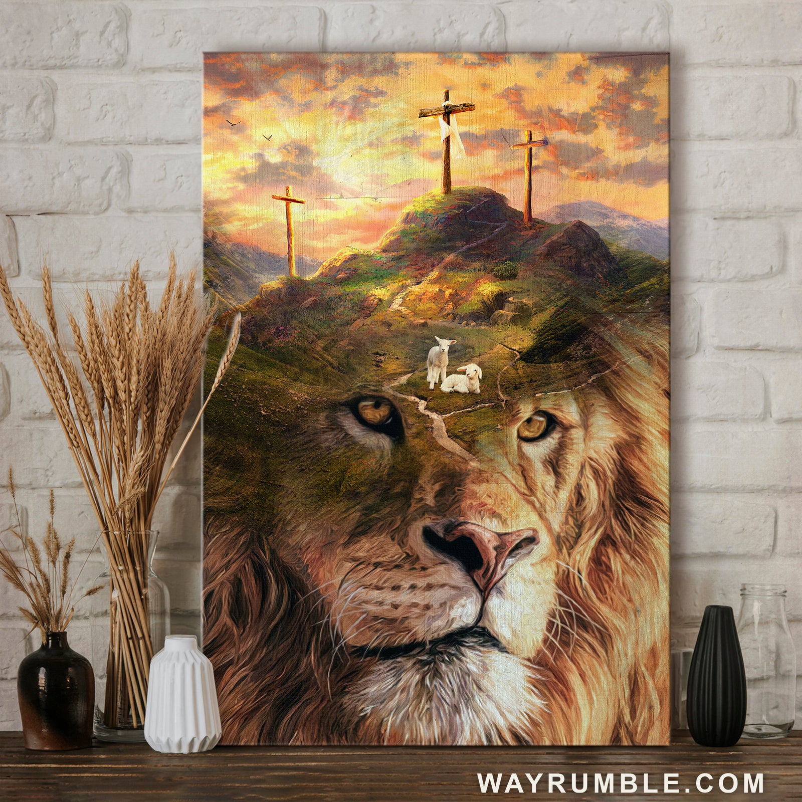 Stunning lion face, Amazing mountain, Colorful sunset - Jesus Portrait Canvas Prints, Home Decor Wall Art