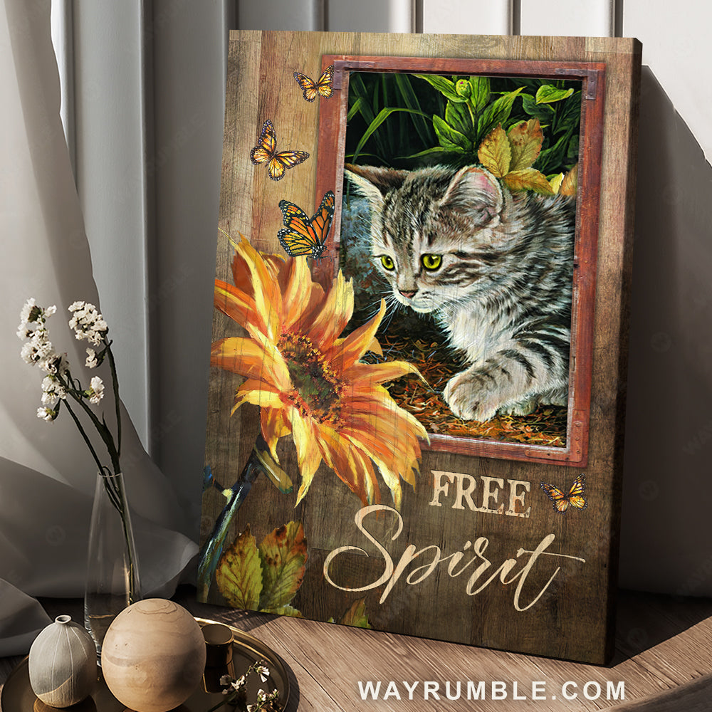 American bobtail, Watercolor sunflower, Butterfly, Free spirit - Jesus Portrait Canvas Prints, Christian Wall Art