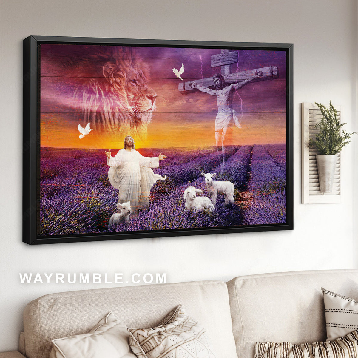 Jesus Christ, Cross, The Lion of Judah, The Lamb of God, Lavender field - Jesus Landscape Canvas Prints, Christian Wall Art