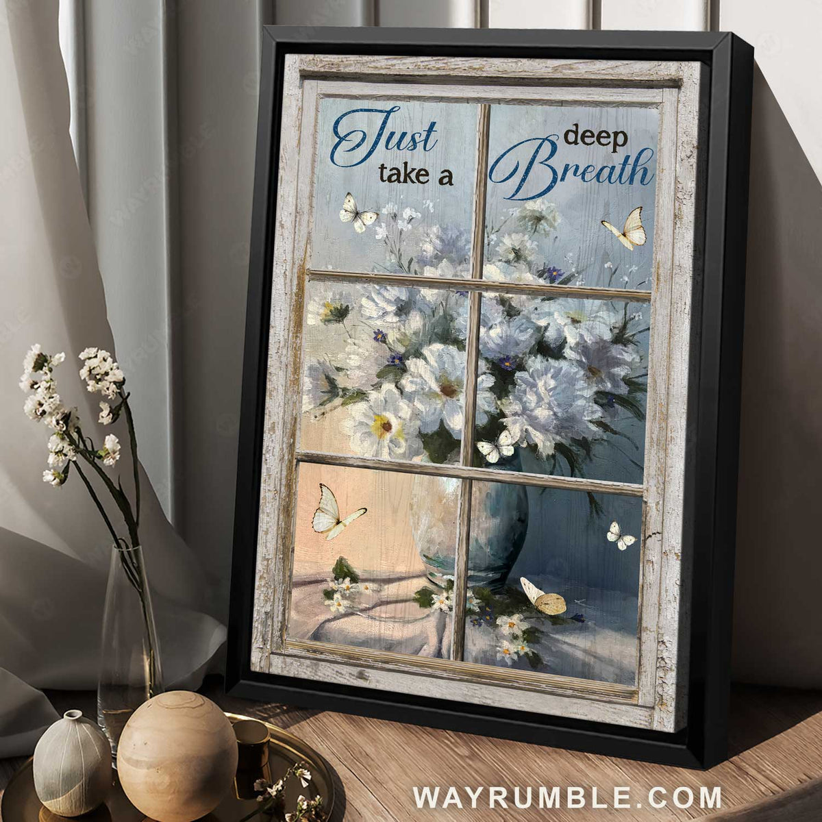 Pretty flower vase, Still life painting, Butterfly, Just take a deep breath - Jesus Portrait Canvas Prints, Christian Wall Art