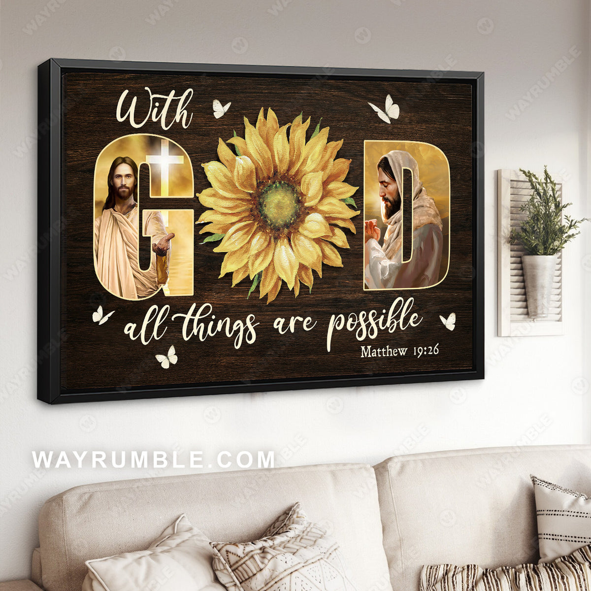 Pray for healing, Sunflower drawing, With God all things all possible - Jesus Landscape Canvas Prints, Christian Wall Art