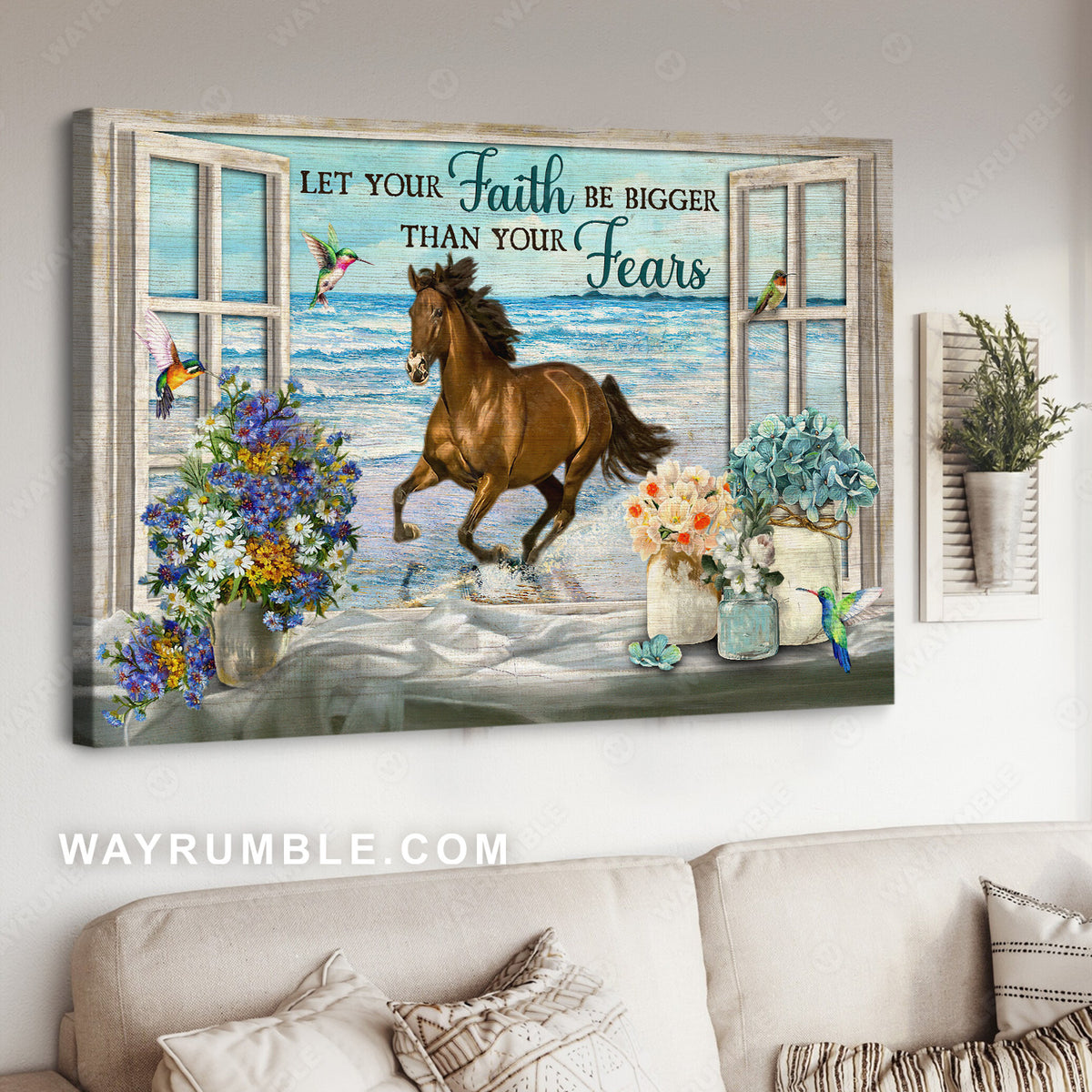 Running horse, Brilliant flower, Ocean view, Let your faith be bigger than your fears - Jesus Landscape Canvas Prints, Christian Wall Art