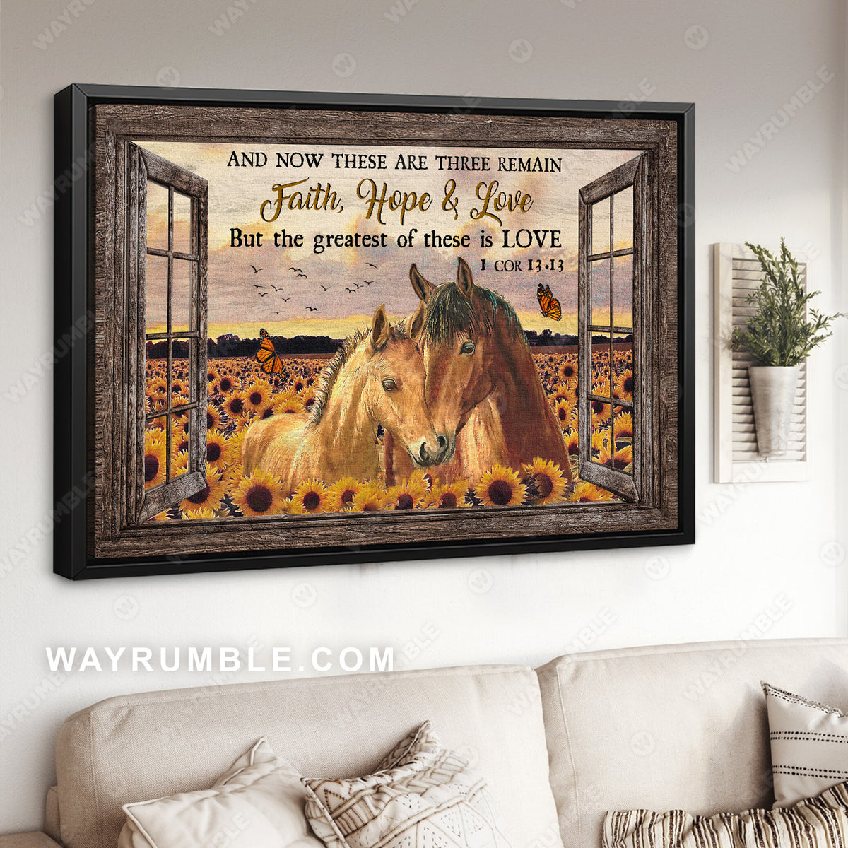 Beautiful horses, Sunflower field, Pretty sunset, The greatest of these is love - Jesus Landscape Canvas Prints, Christian Wall Art