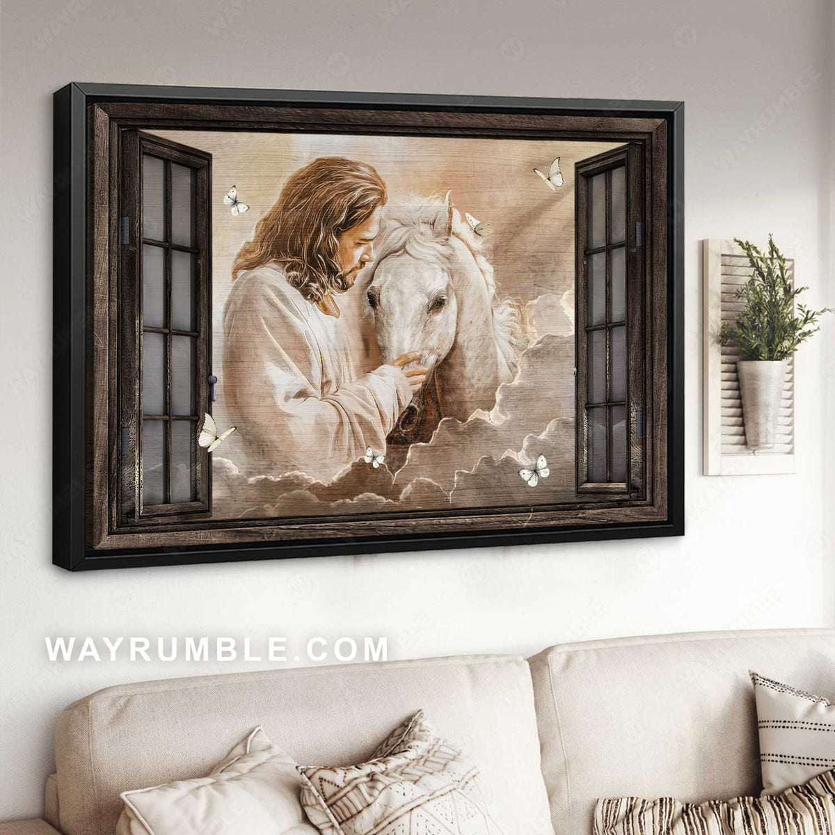 White horse painting, Walking with Jesus, Heaven drawing - Jesus Landscape Canvas Prints, Home Decor Wall Art