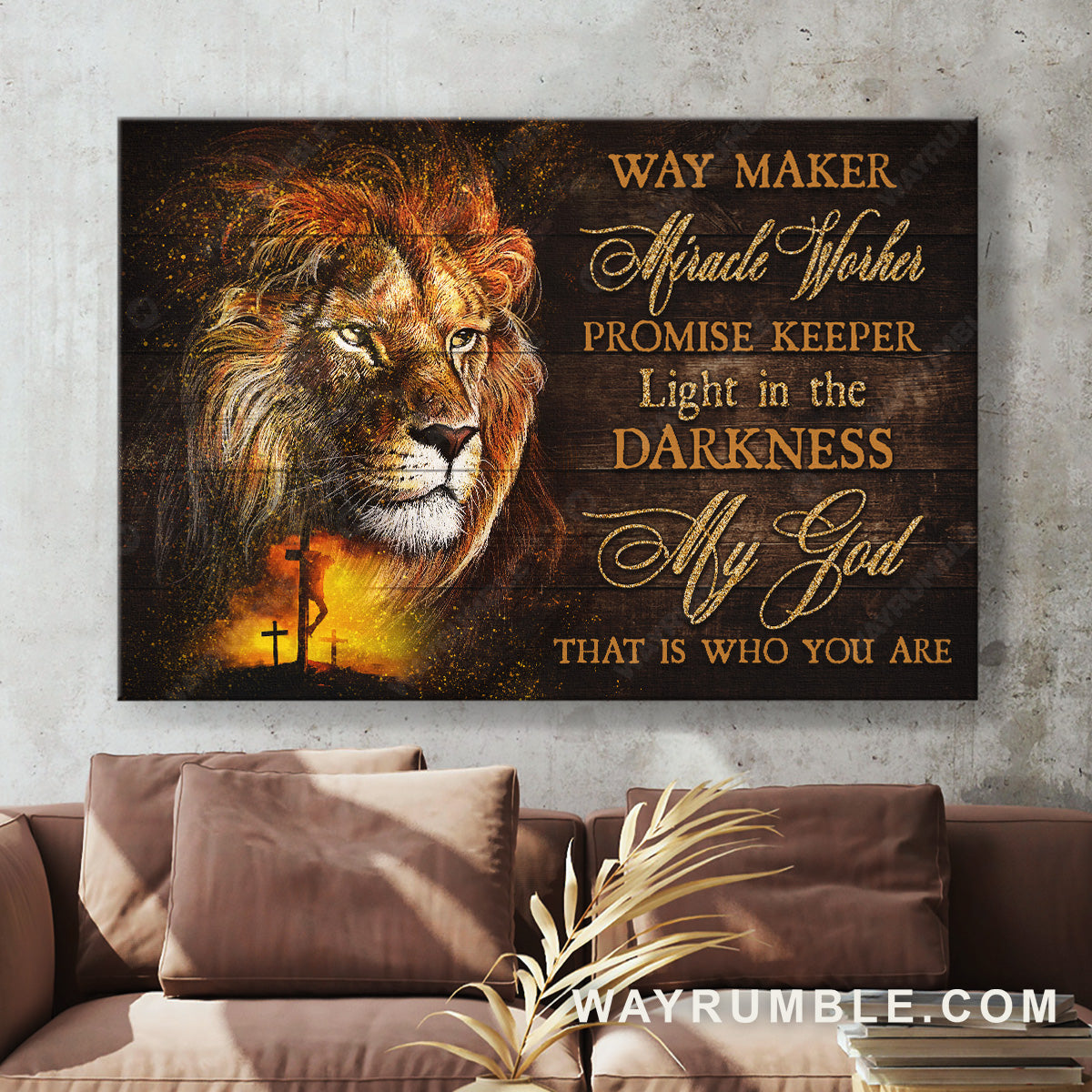 Lion of Judah, Fire sparks, Way maker miracle worker - Jesus Landscape Canvas Prints, Christian Wall Art