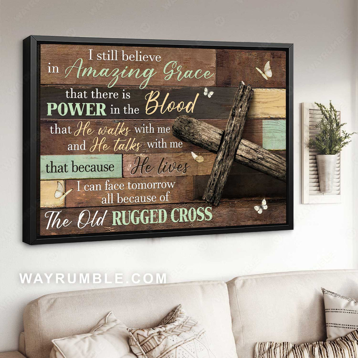 Antique cross, Wooden background, Butterfly, I still believe in amazing grace - Jesus Landscape Canvas Prints, Home Decor Wall Art
