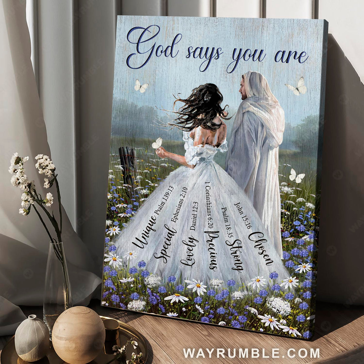 White dress, Beautiful woman, Jesus Christ, God says you are chosen - Jesus Portrait Canvas Prints, Christian Wall Art
