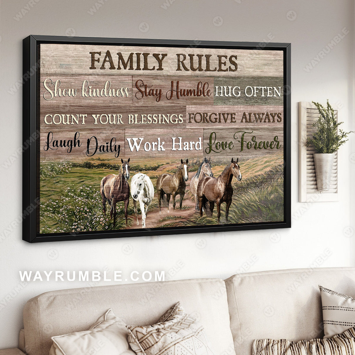 Green mountain, Dream horses, Meadow land, Family rules - Jesus Landscape Canvas Prints, Christian Wall Art