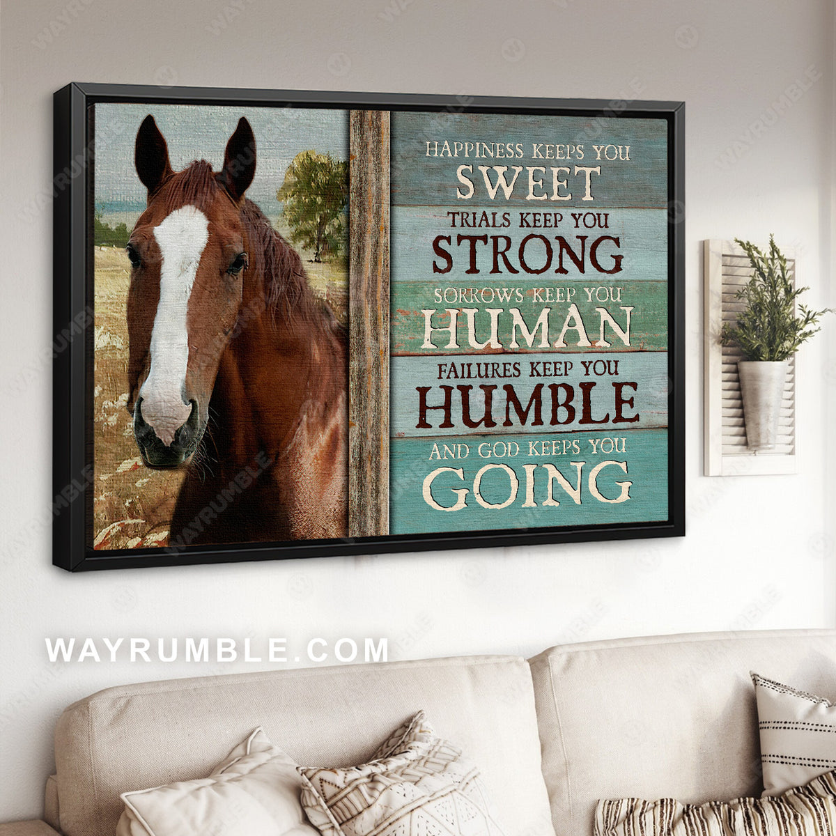 Beautiful horse, Blue background, Happiness keeps you sweet - Jesus Landscape Canvas Prints, Christian Wall Art