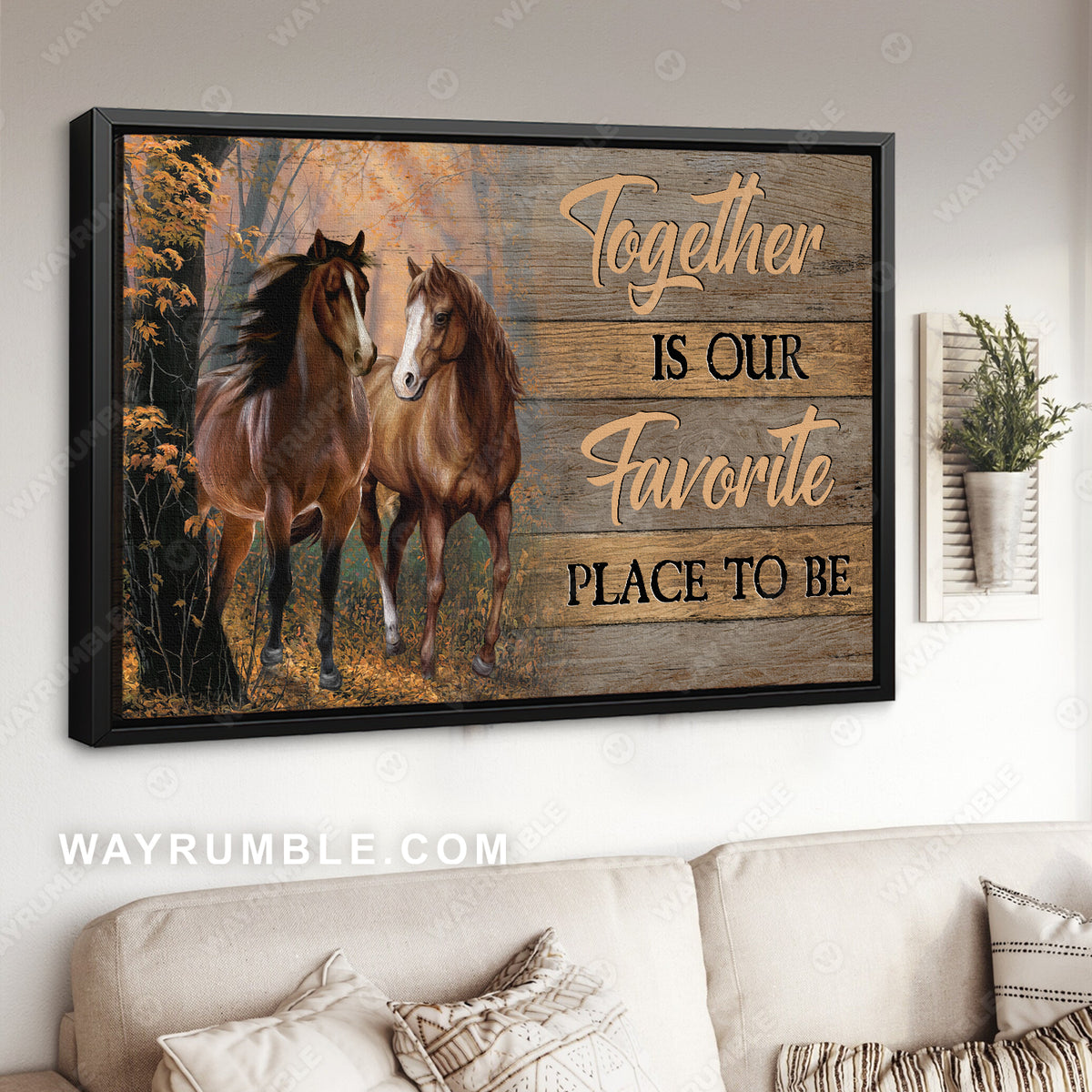Brown horses, Autumn forest, Together is our favorite place to be - Jesus Landscape Canvas Prints, Christian Wall Art