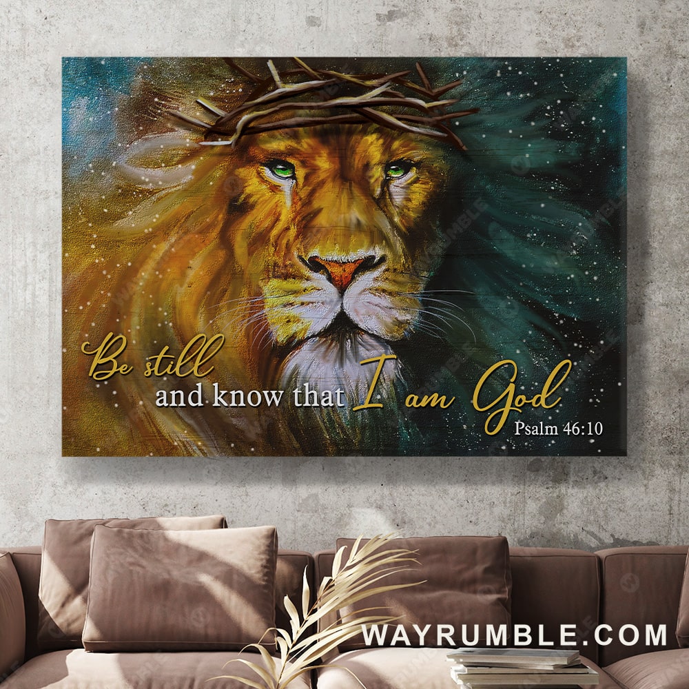 Lion of Judah, Galaxy drawing, Crown, Be still and know that I am God - Jesus Landscape Canvas Prints, Christian Wall Art