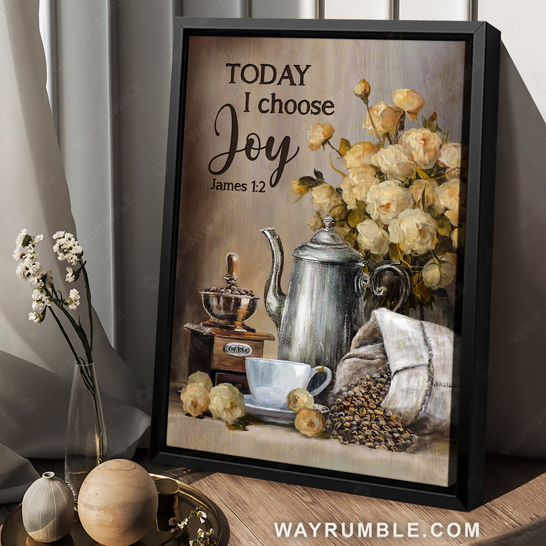 Yellow climbing rose, Gift for coffee lover, Today I choose joy - Jesus Portrait Canvas Prints, Christian Wall Art