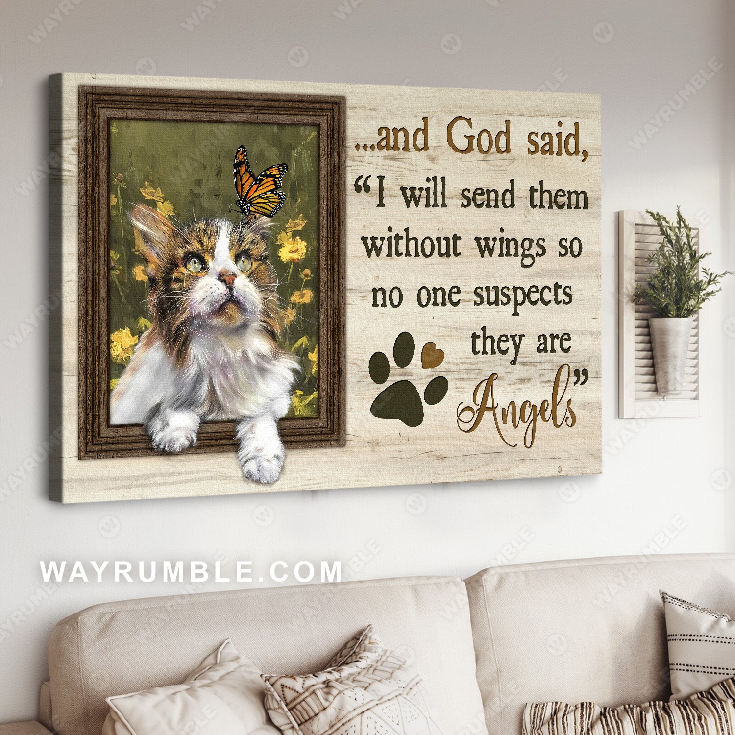 Pretty cat, Yellow flower field, Small window, I will send them without wings - Jesus Landscape Canvas Prints, Christian Wall Art