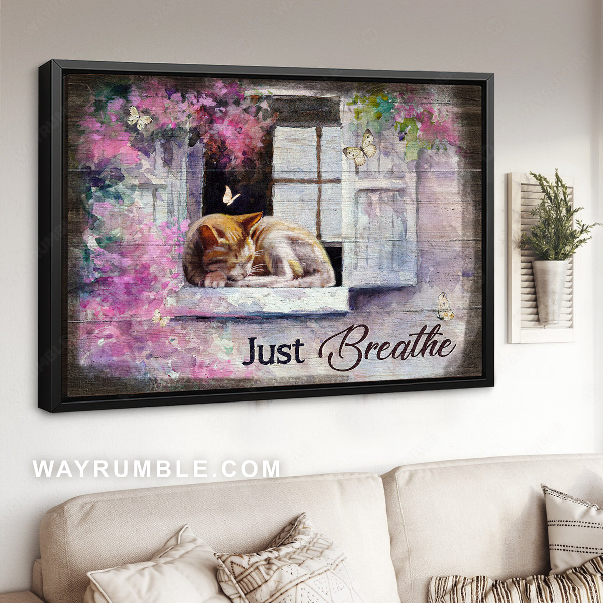 Pink flower garden, Little cat, White butterfly, Just breathe - Jesus Landscape Canvas Prints, Christian Wall Art