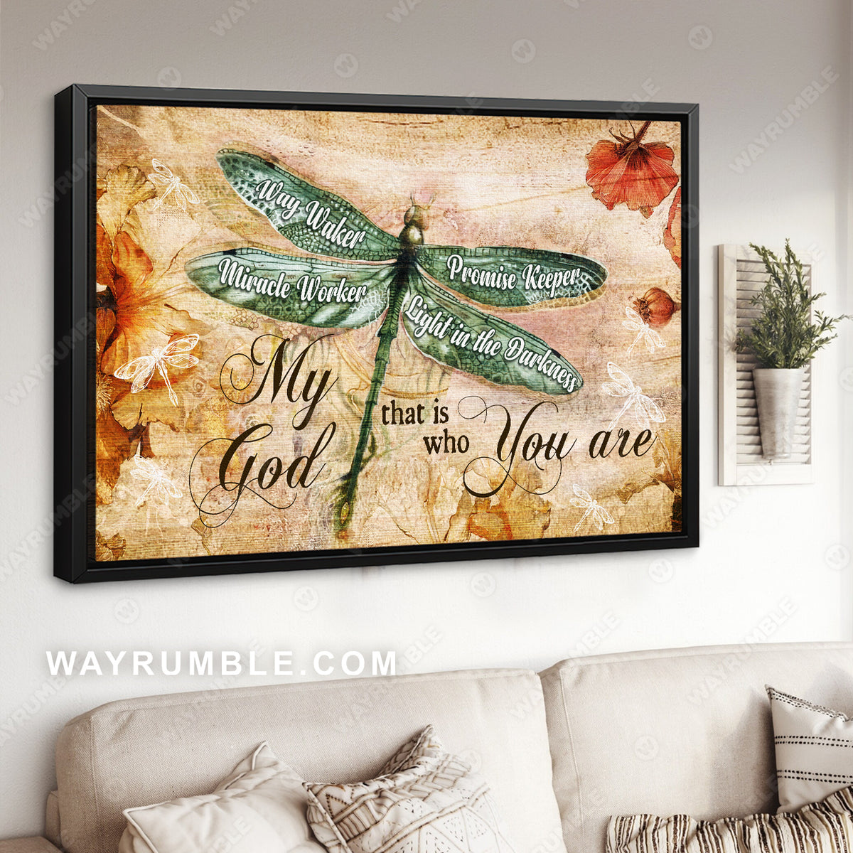 Dragonfly painting, Vintage flower, My God is the light in the darkness - Jesus Landscape Canvas Prints, Christian Wall Art