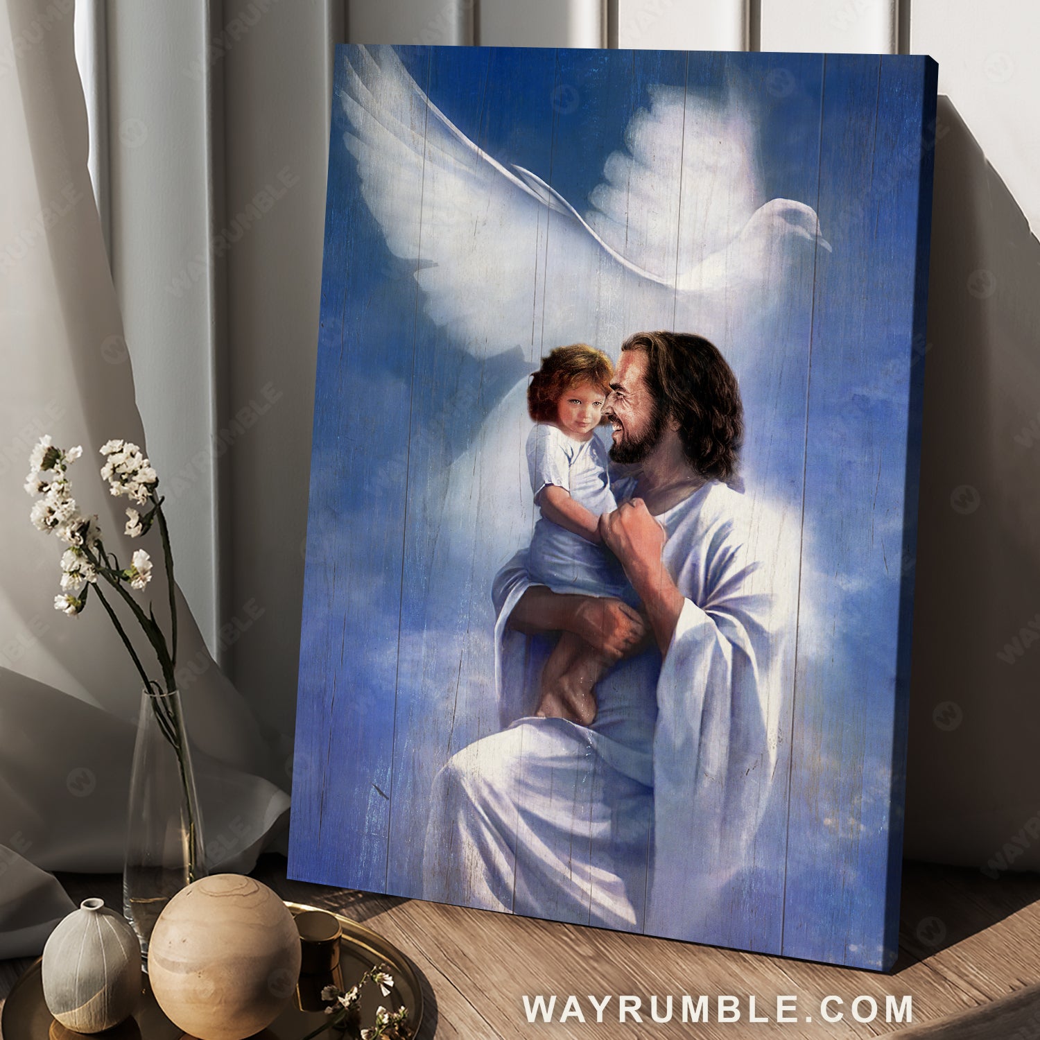 The life of Jesus, Child drawing, Big dove symbol, Walking with Jesus - Jesus Portrait Canvas Prints, Christian Wall Art