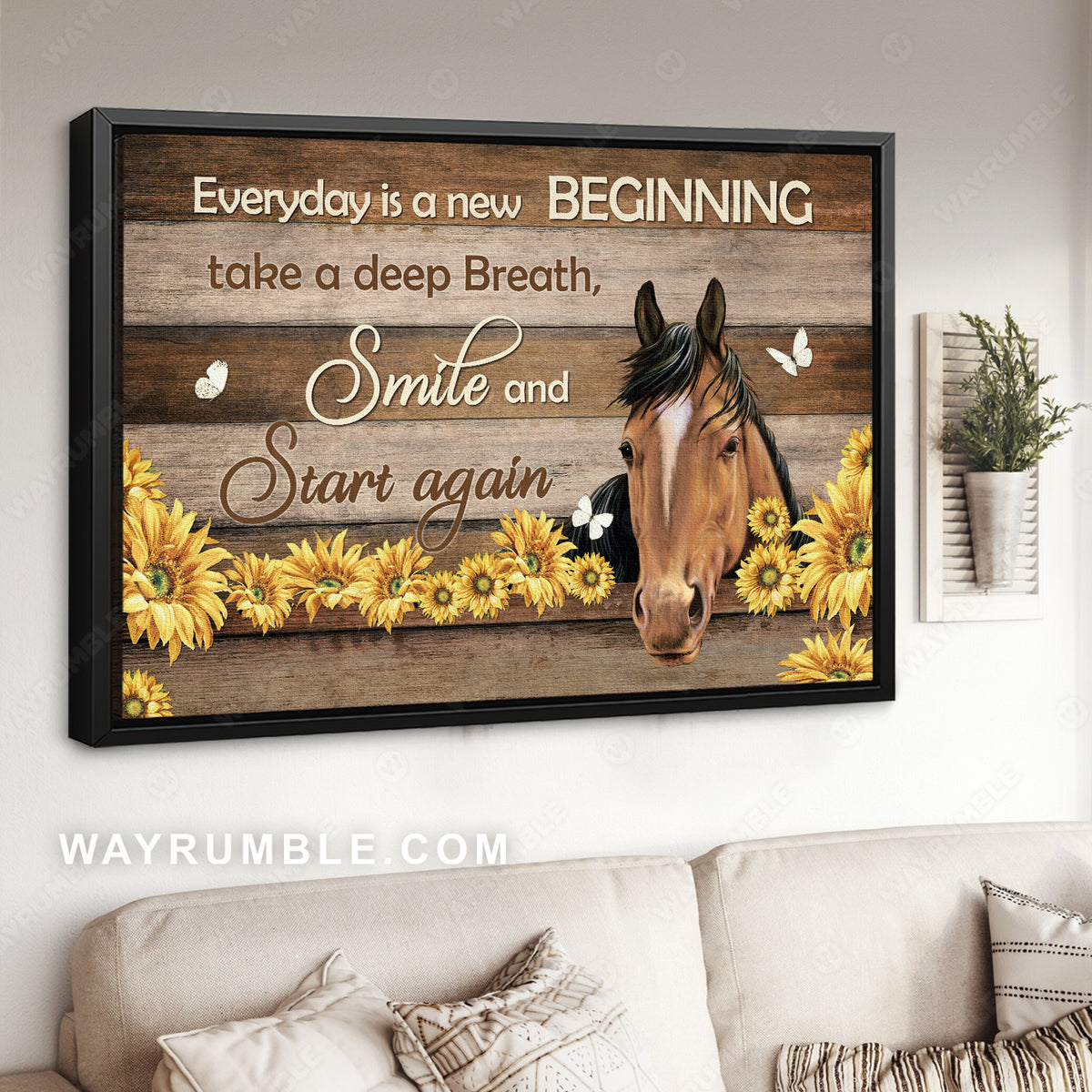 Horse, Butterfly, Sunflower, Everyday is a new beginning - Jesus Landscape Canvas Prints, Christian Wall Art
