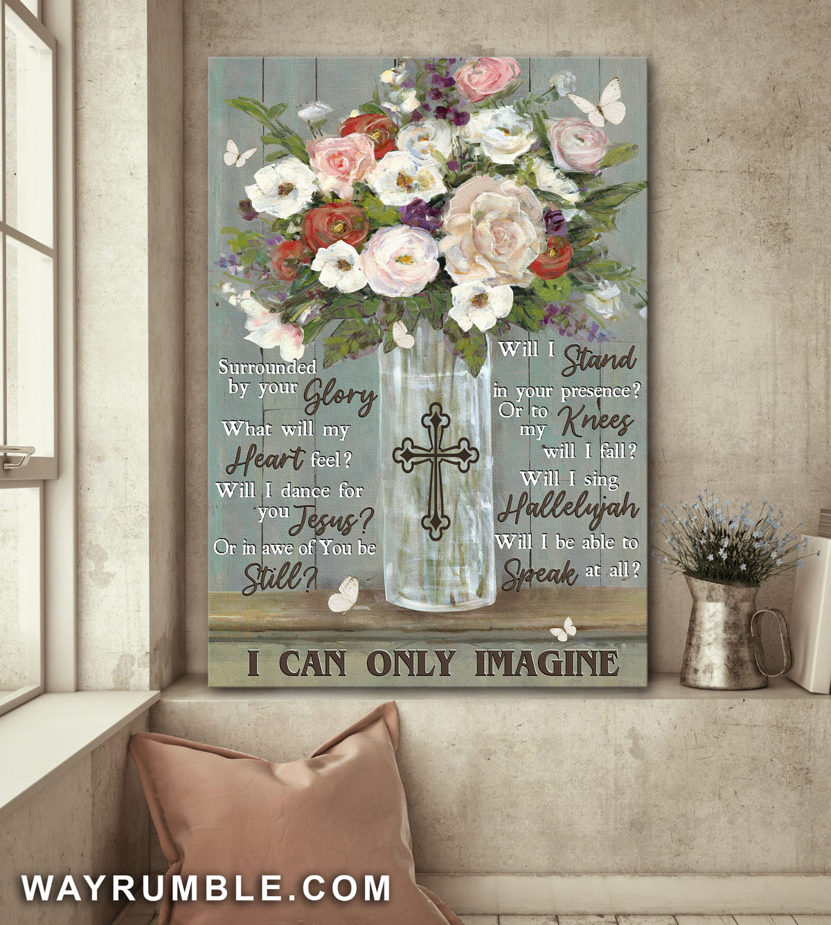 Rose vase, White butterfly, Cross, I can only imagine - Jesus Portrait Canvas Prints, Wall Art