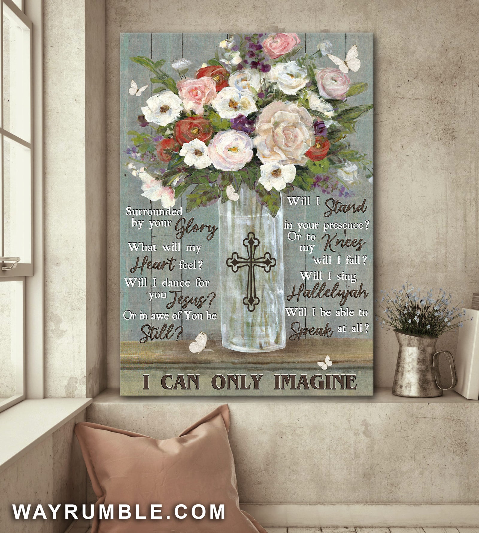 Rose vase, White butterfly, Cross, I can only imagine - Jesus Portrait Canvas Prints, Wall Art