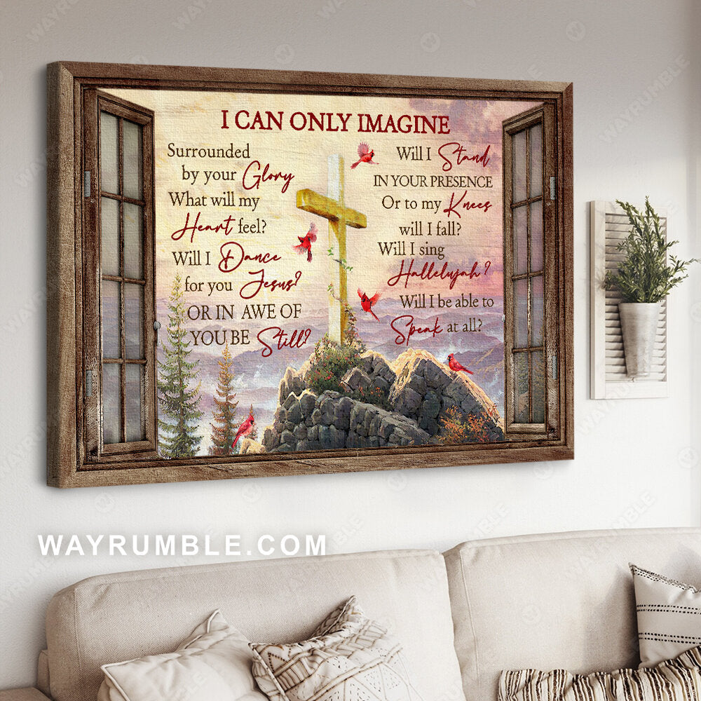 Beautiful mountain, Wooden cross, Pink sunset, I can only imagine - Jesus Landscape Canvas Prints, Christian Wall Art