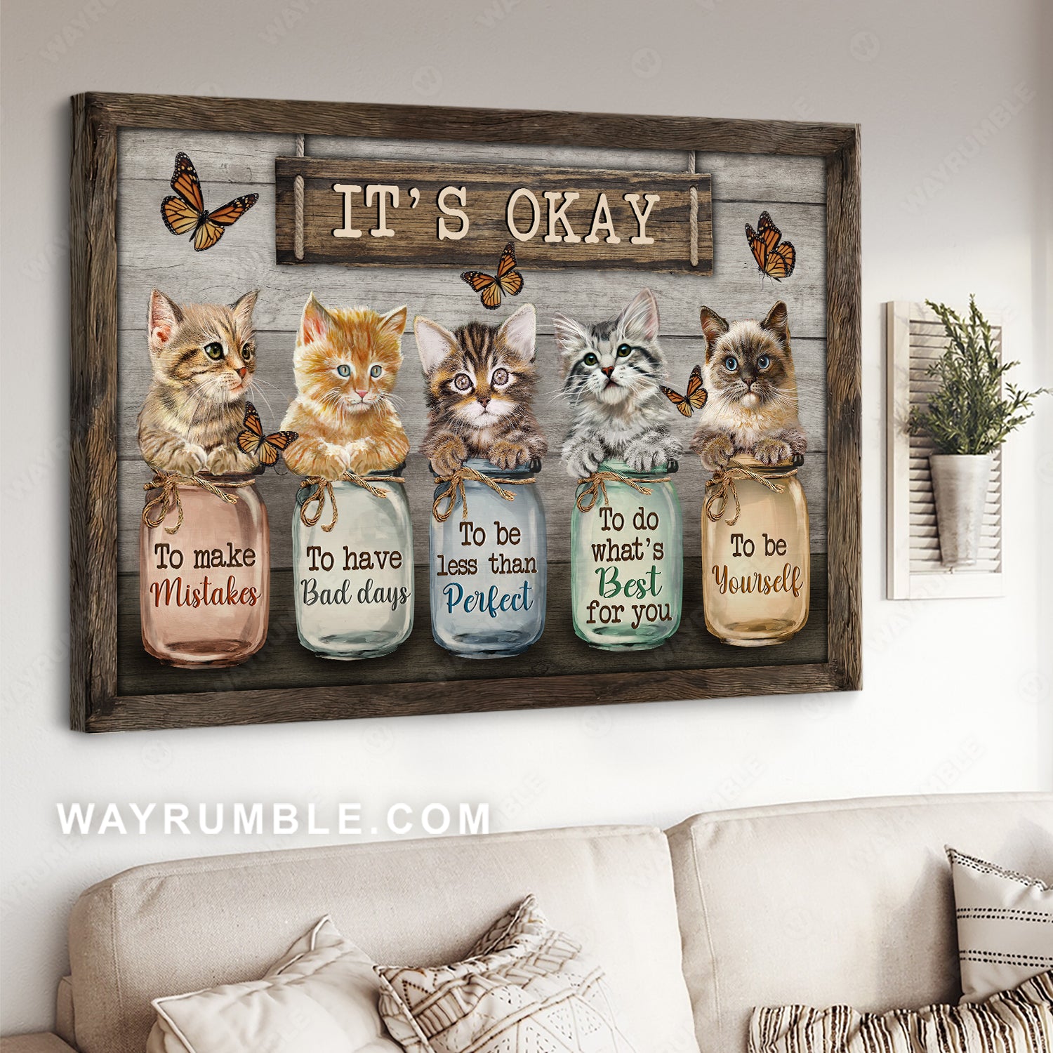 Lovely cat, Monarch butterfly, Colorful bottle, It's okay to make mistakes - Jesus Landscape Canvas Prints, Home Decor Wall Art