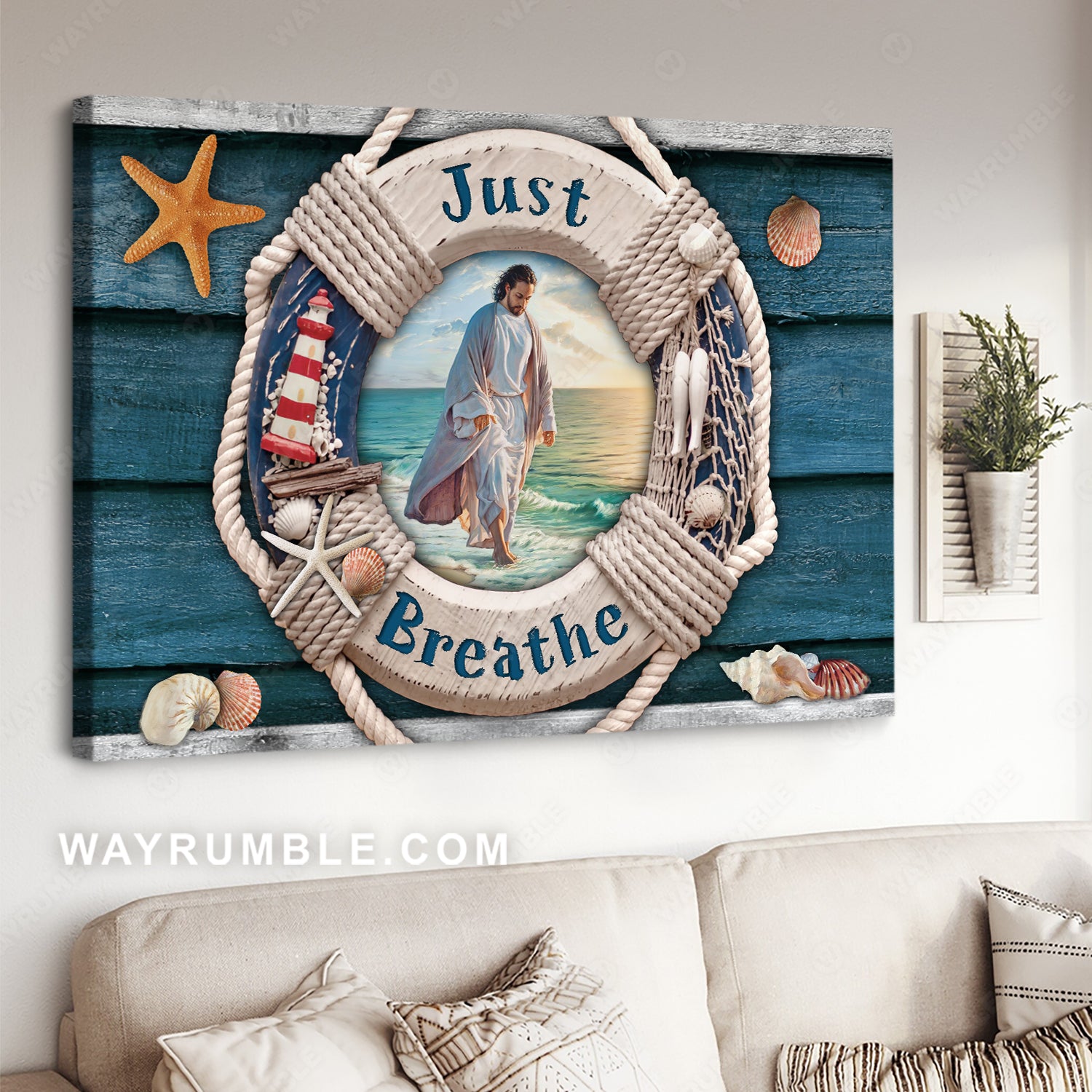 Summer vibe, Jesus walking on water, Ocean painting, Just breathe - Jesus Landscape Canvas Prints, Christian Wall Art