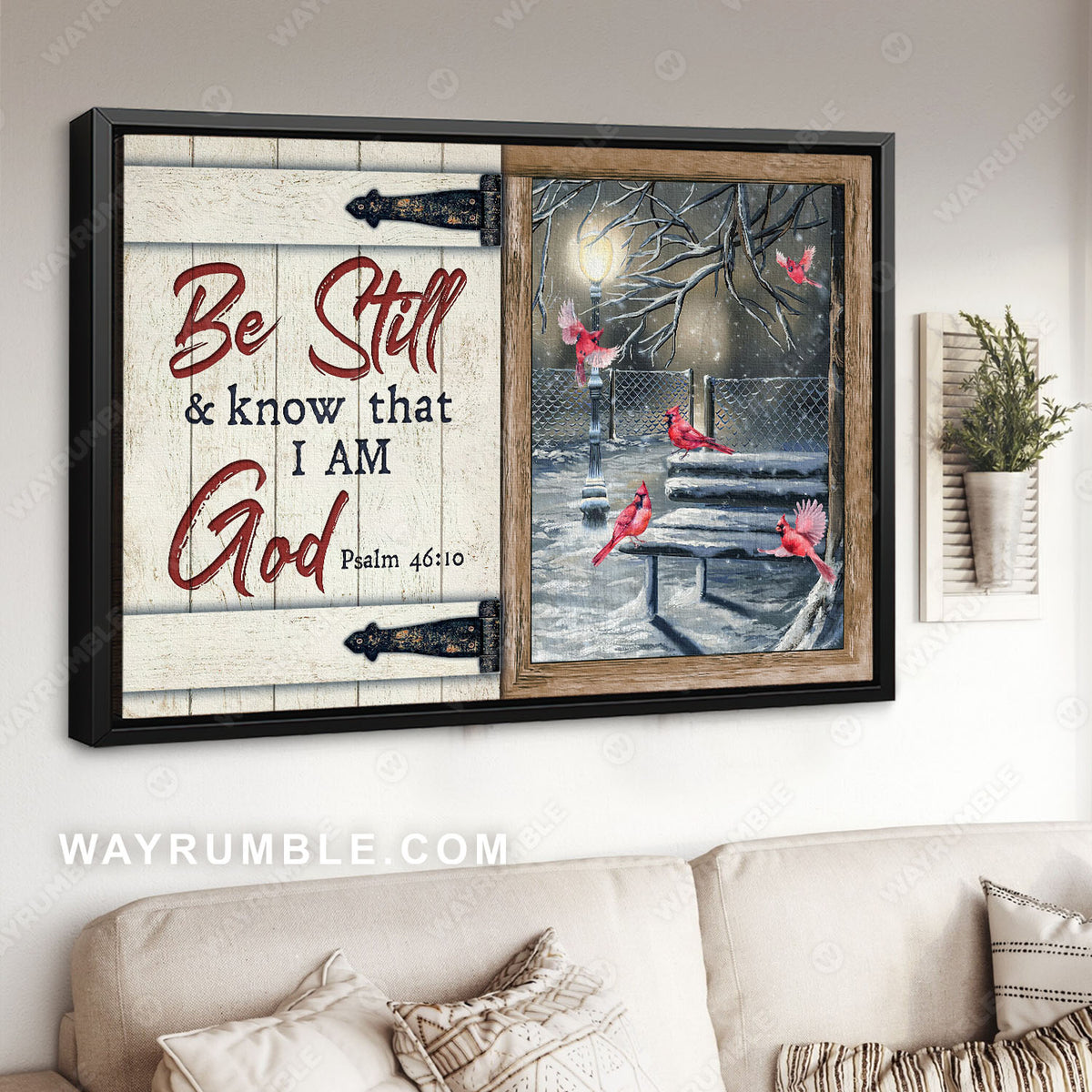 Beautiful night, Snow drawing, Cardinal, Be still and know that I am God - Jesus Landscape Canvas Prints, Christian Wall Art