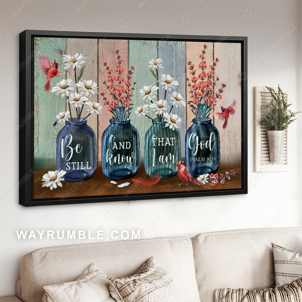 Red apricot blossom, Daisy flower, Cardinal, Be still and know that I am God - Jesus Landscape Canvas Prints, Christian Wall Art