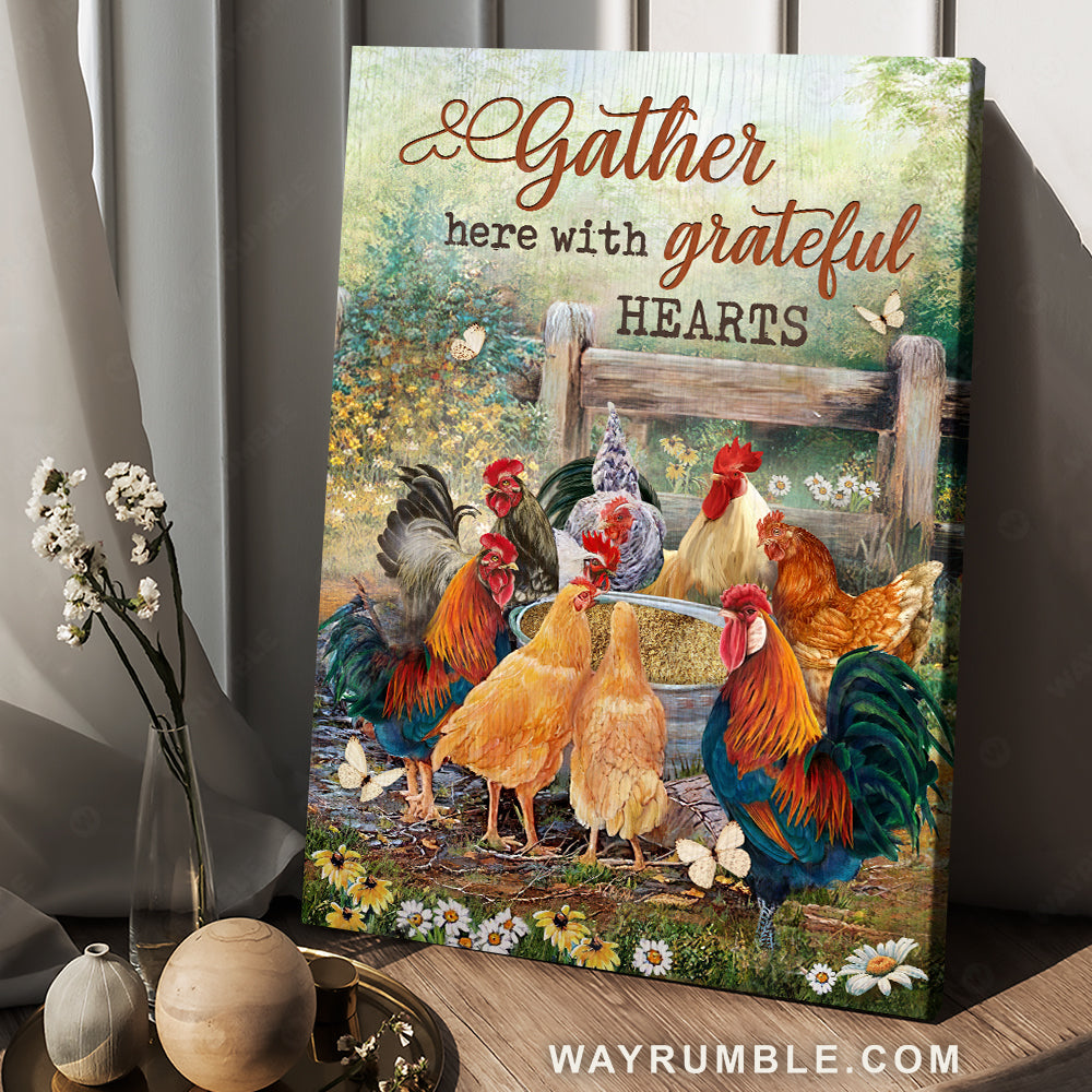 Watercolor rooster, Meadow land, Gather here with grateful hearts - Jesus Portrait Canvas Prints, Christian Wall Art