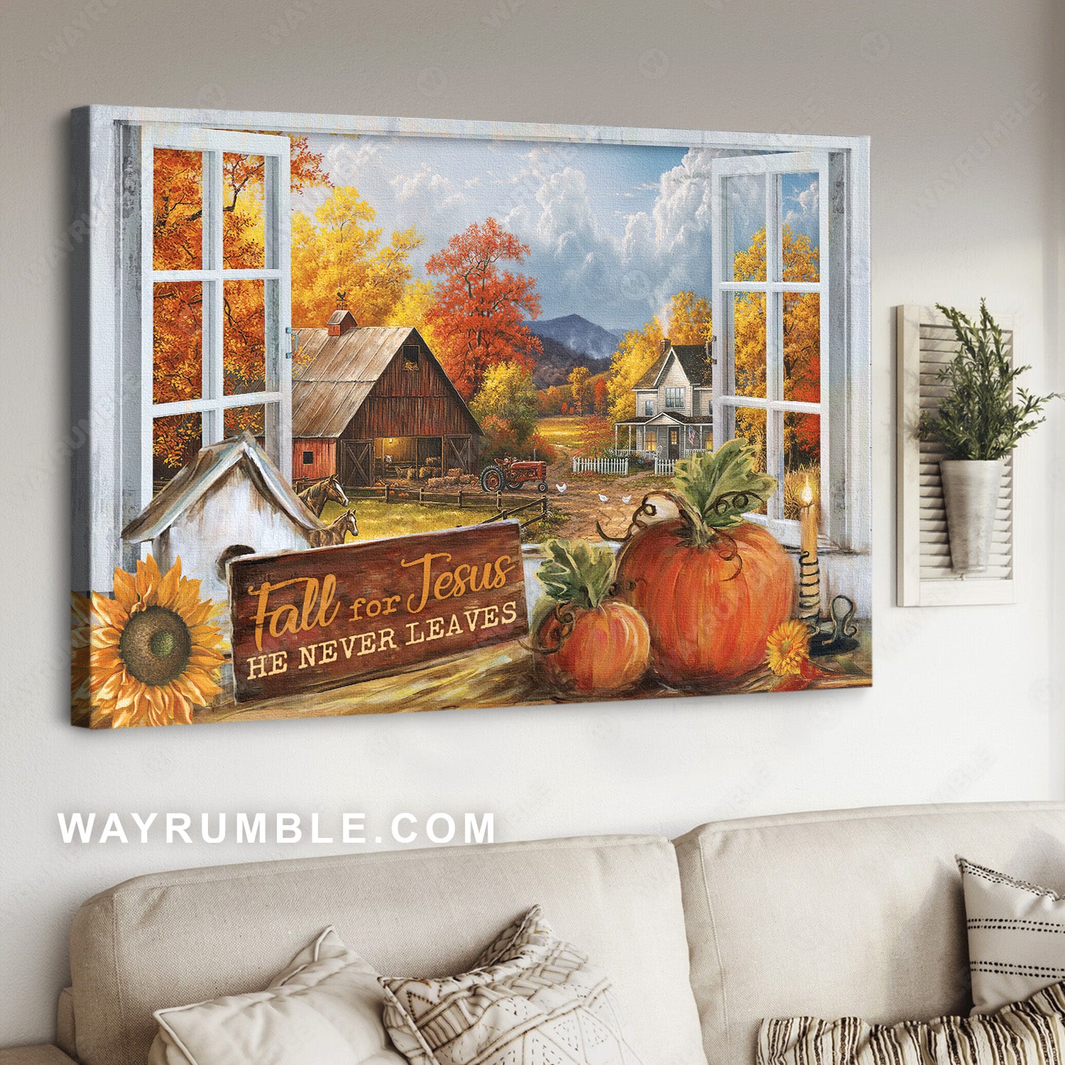 Autumn painting, Pumpkin, Halloween artwork, Fall for Jesus - Jesus Landscape Canvas Prints, Home Decor Wall Art