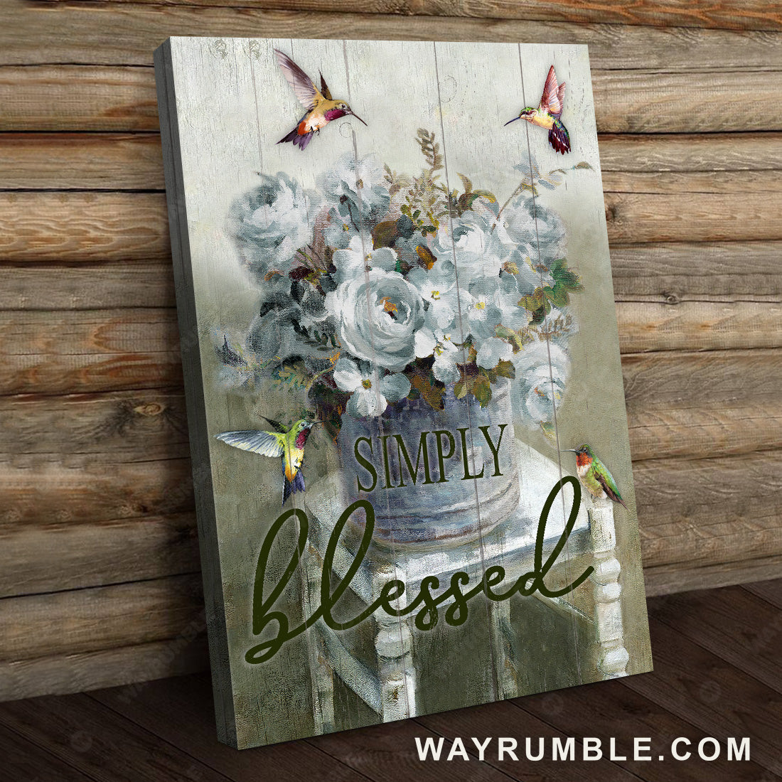 White flower, Watercolor painting, Vintage chair, Simply blessed - Jesus Portrait Canvas Prints, Christian Wall Art