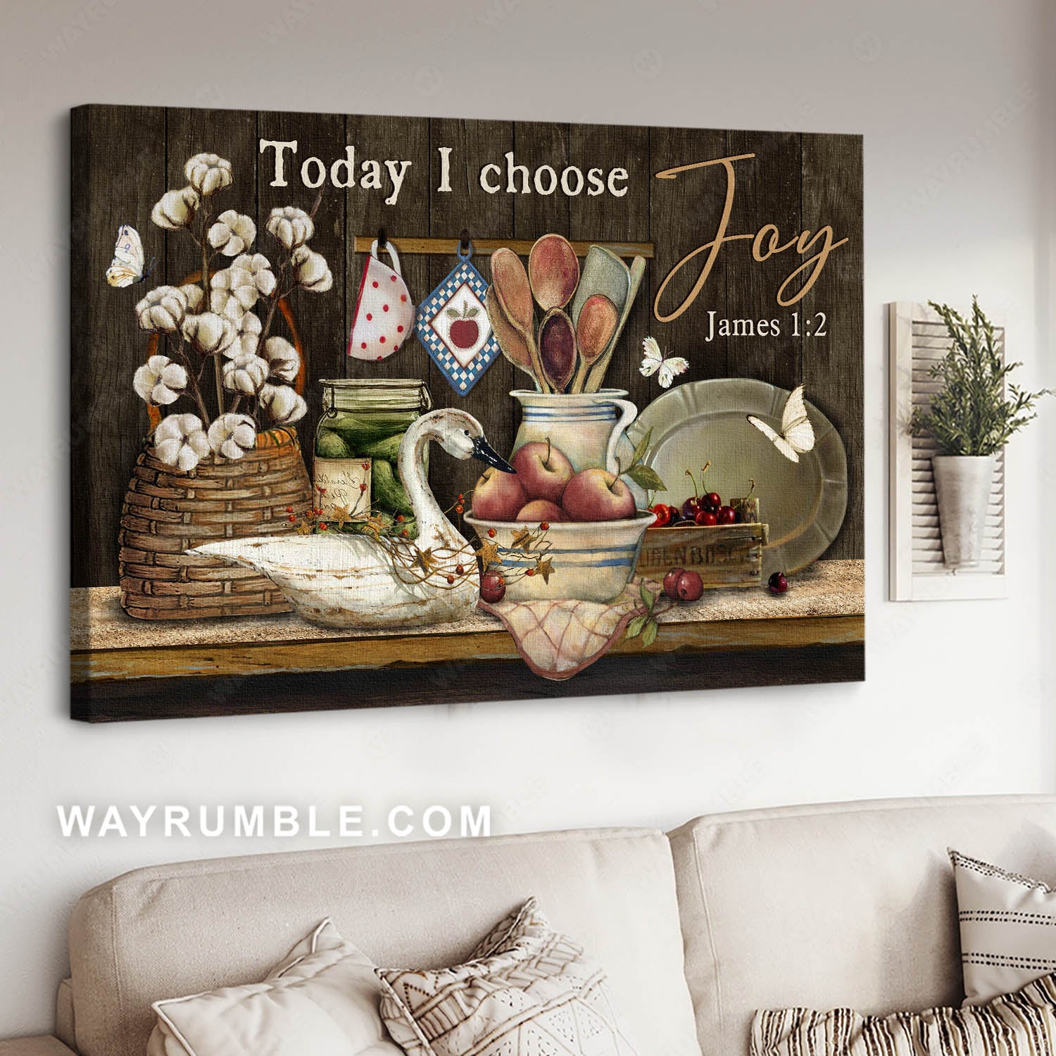 Kitchen tools, Cotton flower, Vintage kitchen, Today I choose joy - Jesus Landscape Canvas Prints, Christian Wall Art