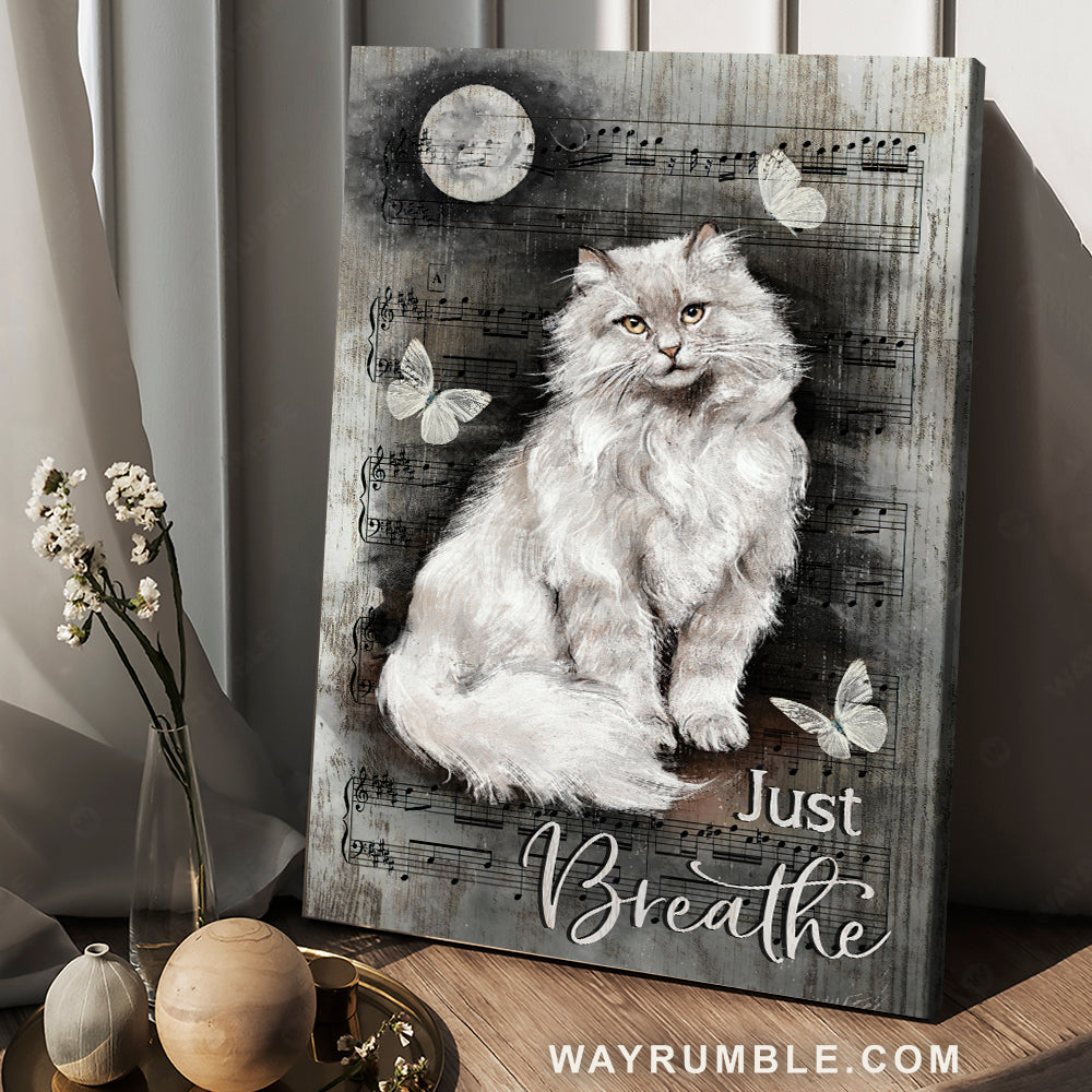 Gift for cat lover, Black and white painting, Full moon, Just breathe - Jesus Portrait Canvas Prints, Home Decor Wall Art