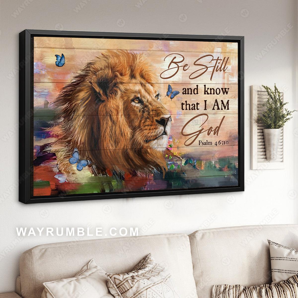 Lion King artwork, Blue butterfly, Lion of Judah, Be still and know I am God - Jesus Landscape Canvas Prints, Home Decor Wall Art