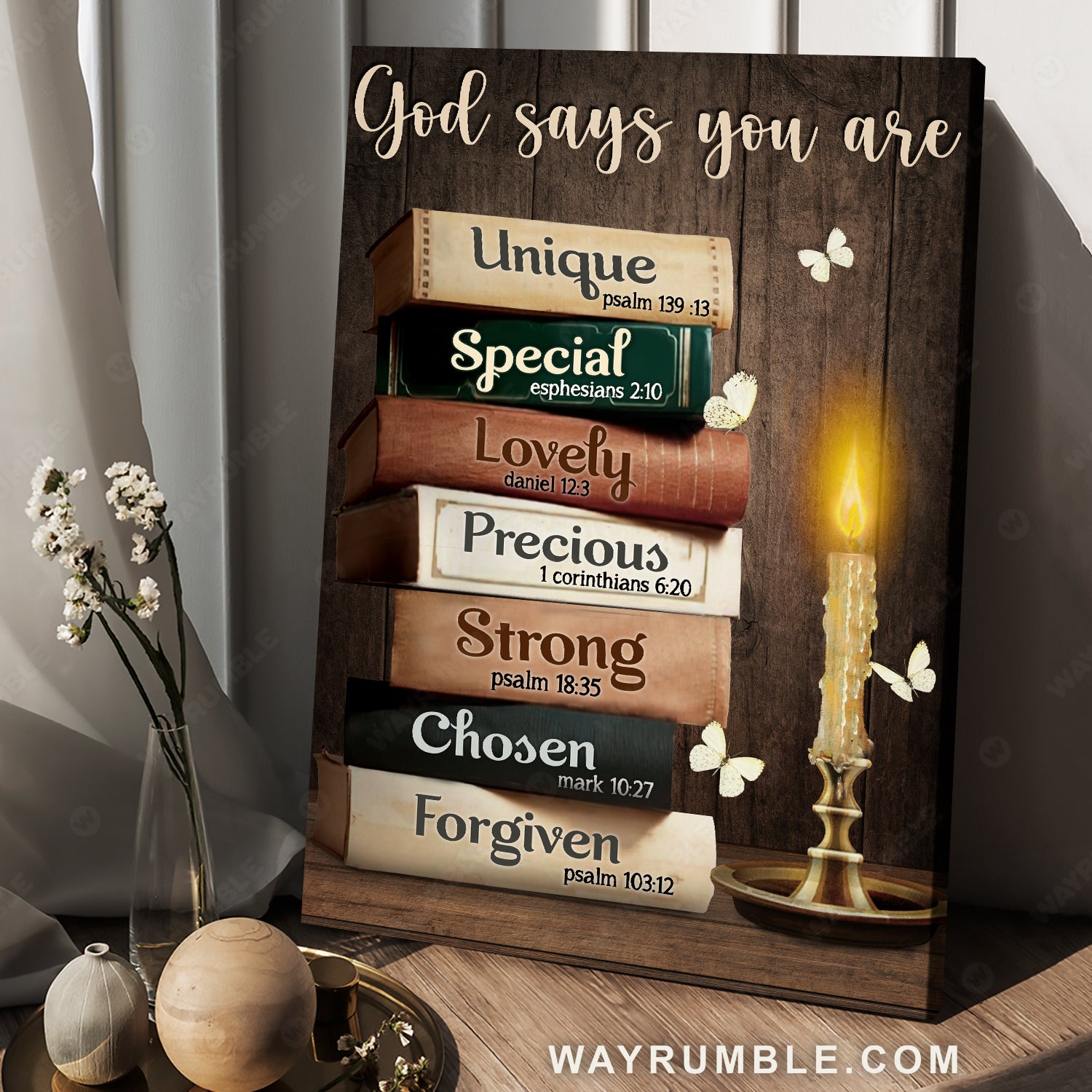 Antique book, Vintage bible, Beautiful night, God says you are unique - Jesus Portrait Canvas Prints, Christian Wall Art