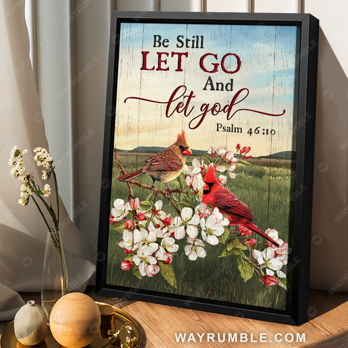 Grass field, Cardinal couple, Be still let go and let God - Jesus Portrait Canvas Prints, Christian Wall Art
