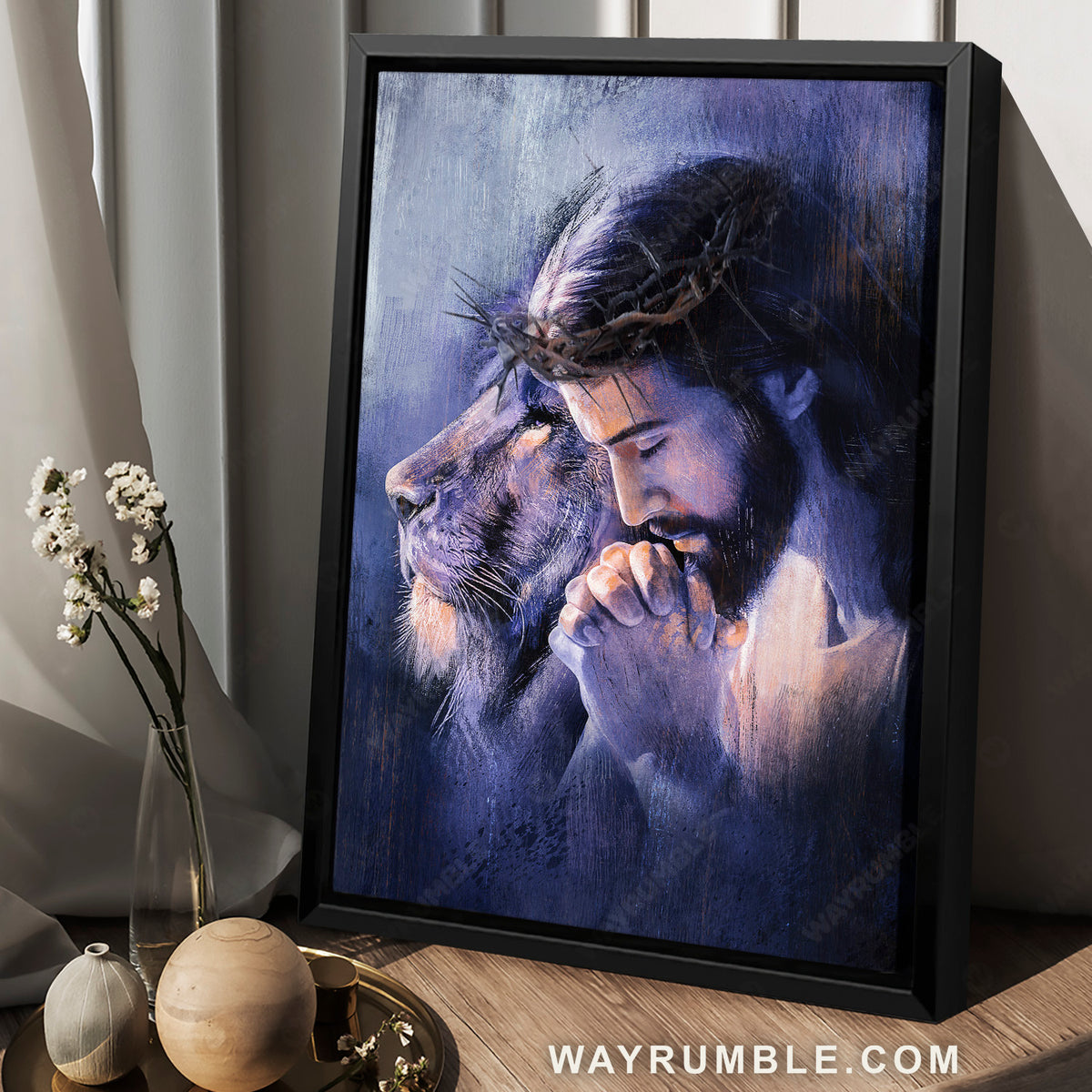 Lion of Judah, Purple halo, Pray for healing, Crown of thorn - Jesus Portrait Canvas Prints, Christian Wall Art