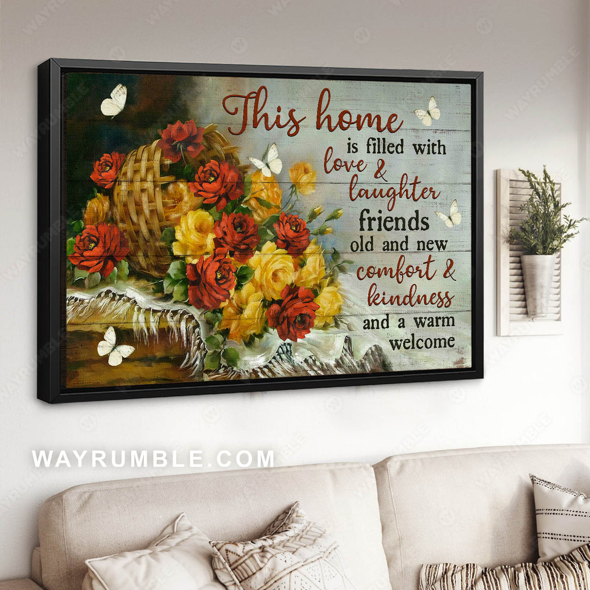 Rose painting, Flower basket, Still life painting, This home is filled with love &amp; laughter - Jesus Landscape Canvas Prints, Christian Wall Art