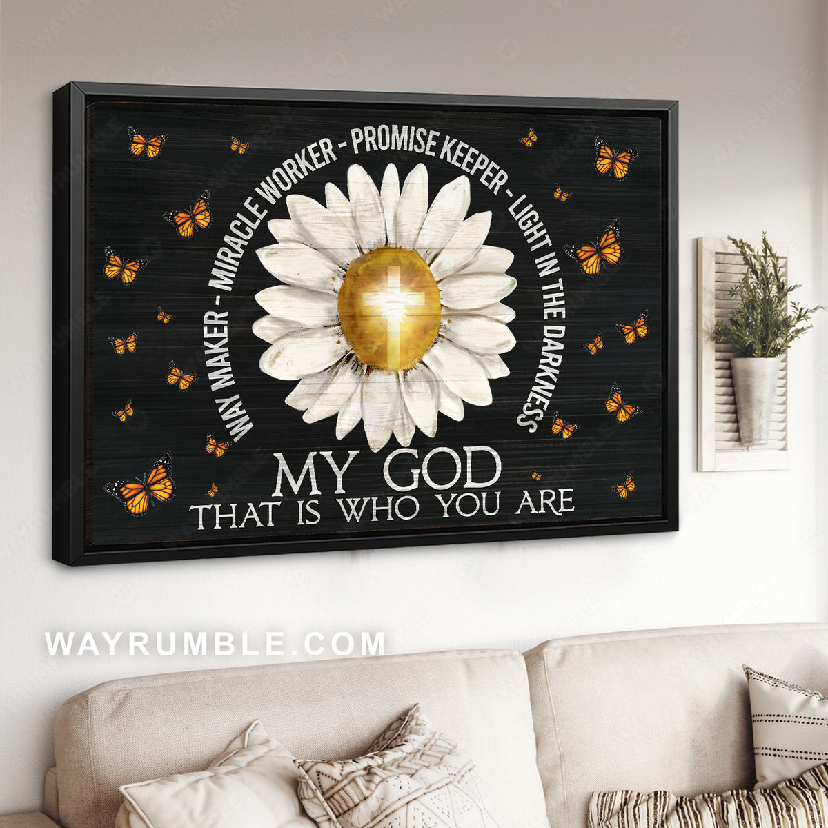 Daisy painting, Cross symbol, Monarch butterfly, My God that is who you are - Jesus Landscape Canvas Prints, Christian Wall Art